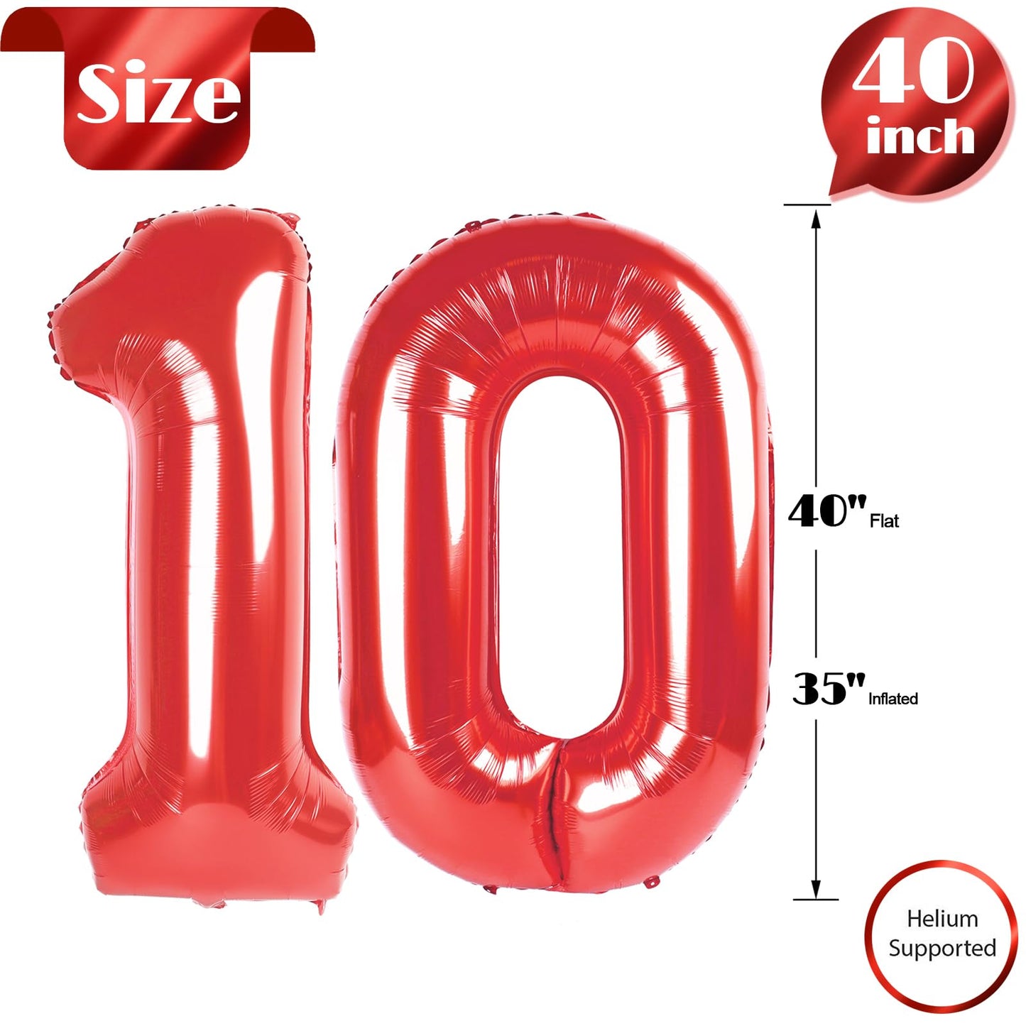 IWERP 40-Inch Red Number Balloon – 10th Birthday Decor for Boys & Girls
