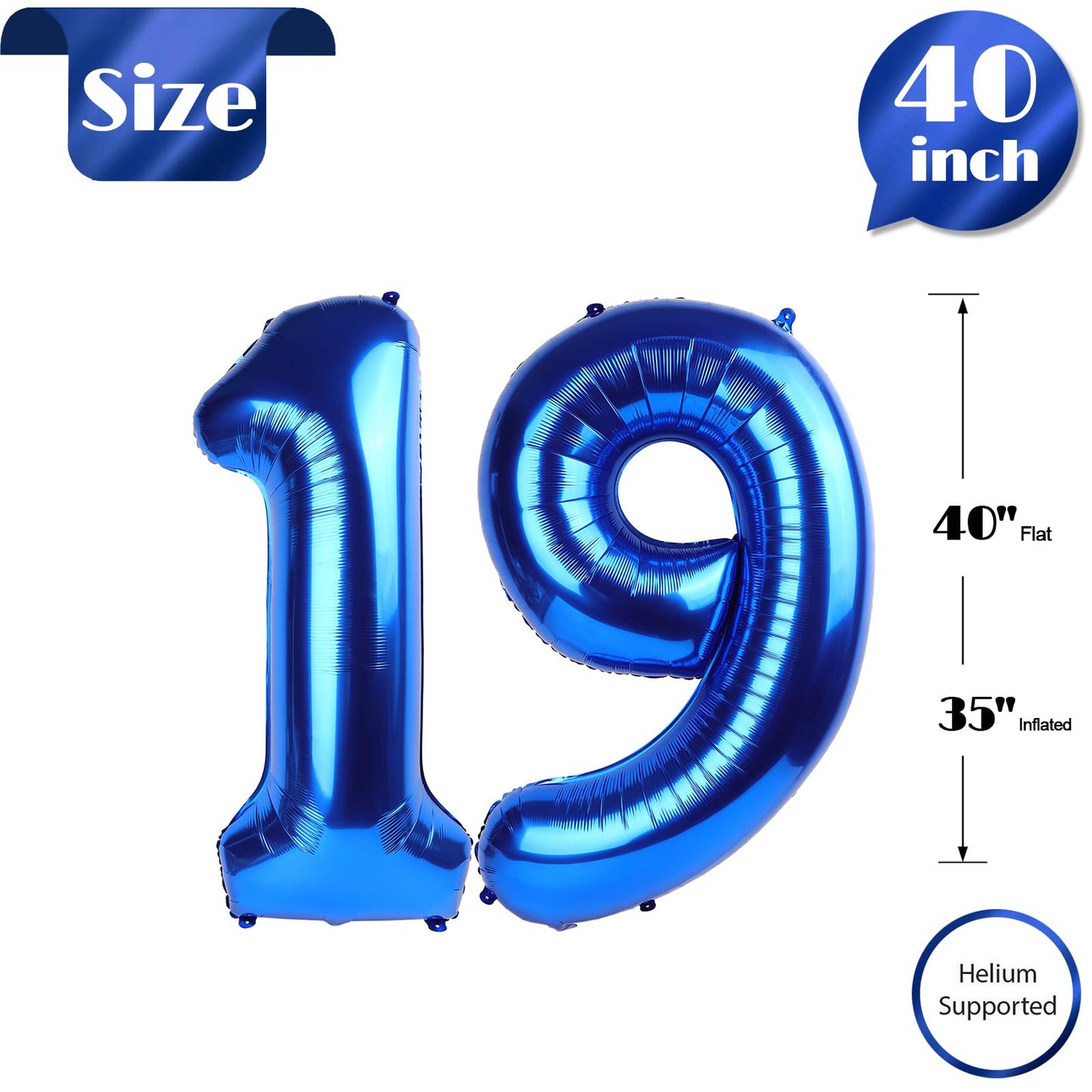 IWERP Navy Blue Number 19 Balloon – 40-Inch 19th Birthday Party Decor