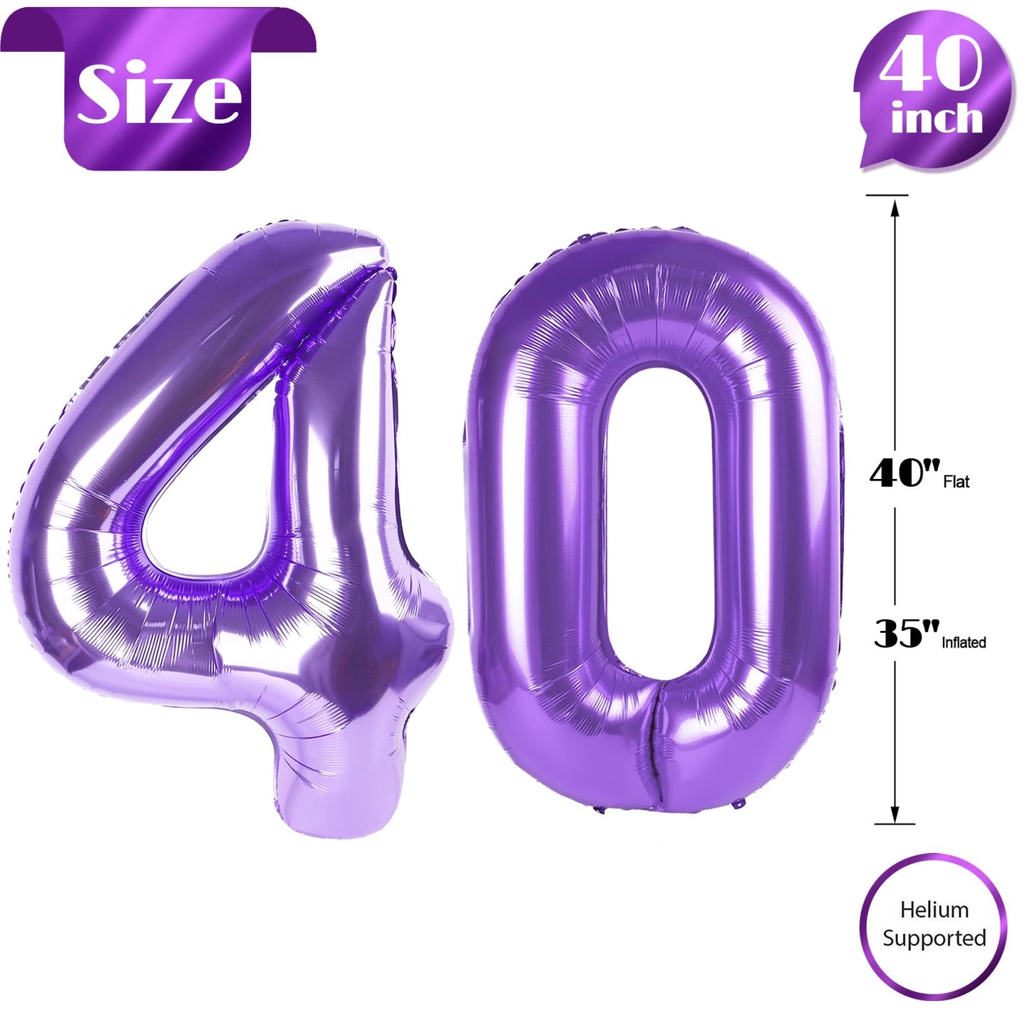 IWERP 40-Inch Purple Number Balloon | 40th Birthday & Anniversary Decor