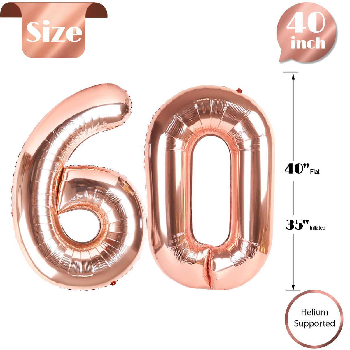 IWERP 60 Balloon Number Rose Gold 40-Inch | 60th Birthday Decorations for Men & Women