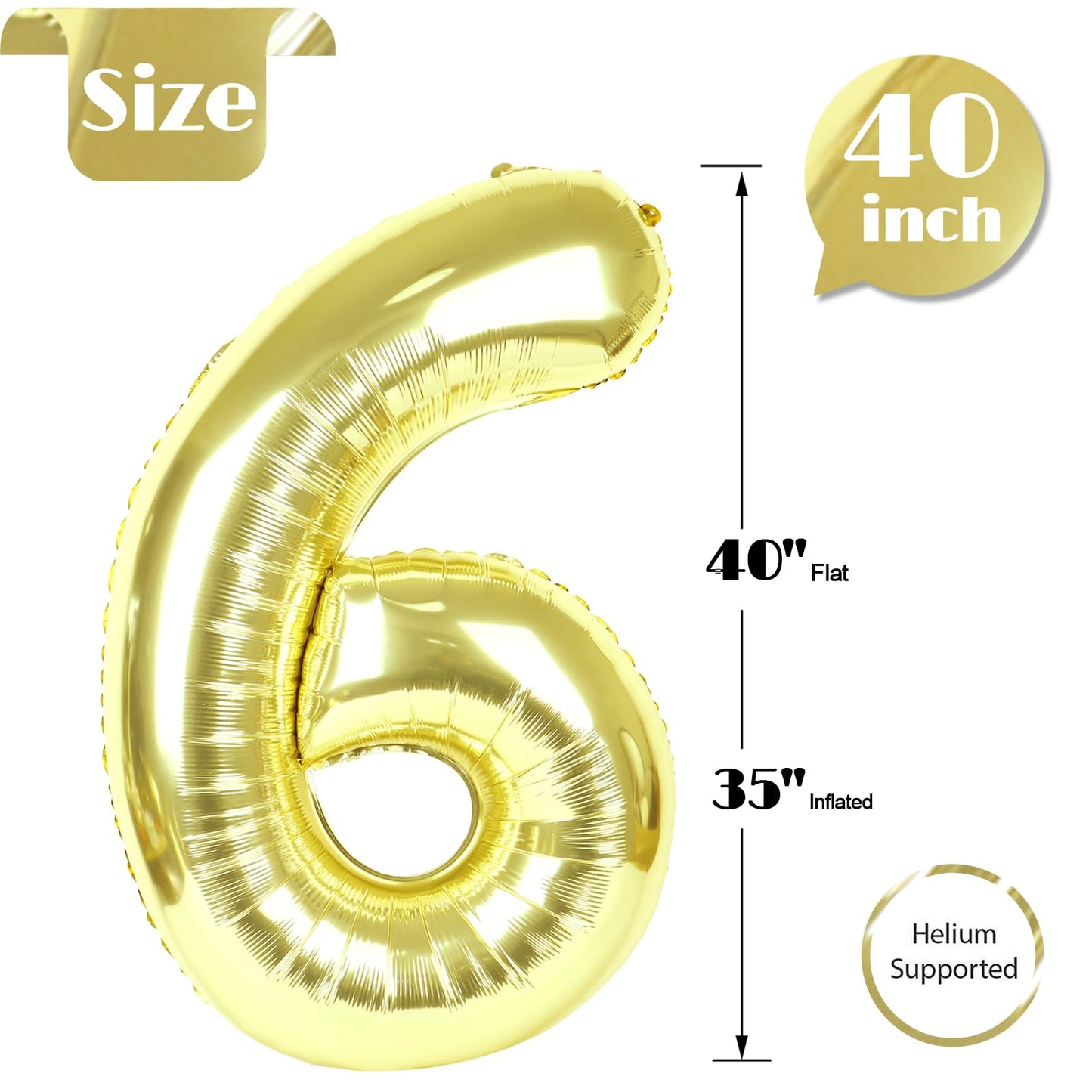 IWERP Champagne Gold 40-Inch Number 6 Balloon – White Gold 6 Balloon for 6th Birthday Decor