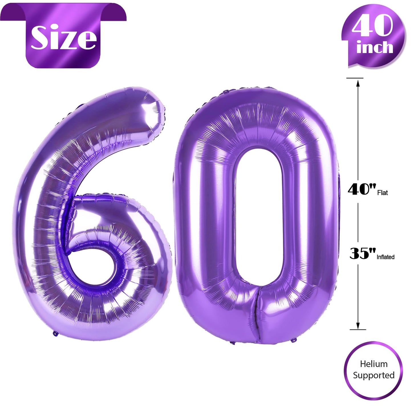 IWERP 60th Birthday Balloon - 40-Inch Purple Number Balloon for Men & Women