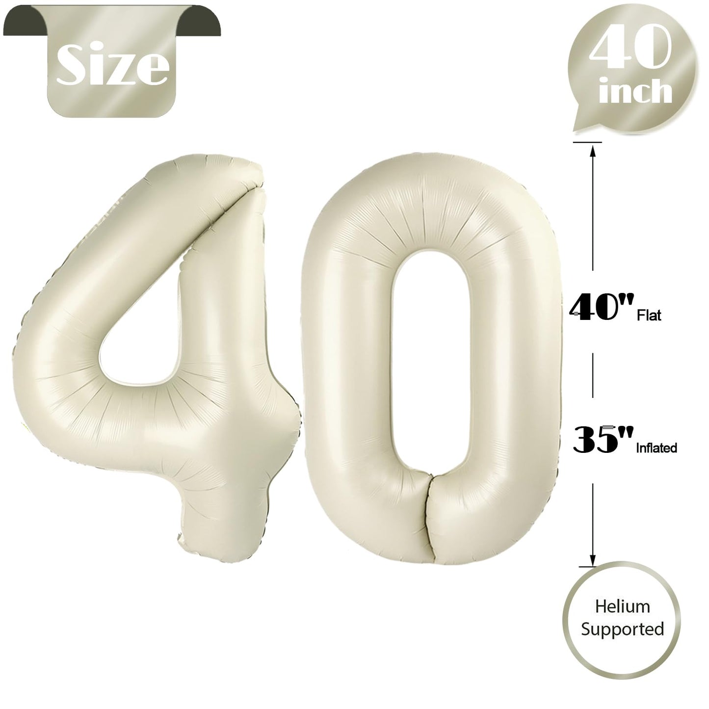 IWERP 40-Inch Cream Number Balloon – 40th Birthday & Anniversary Decorations