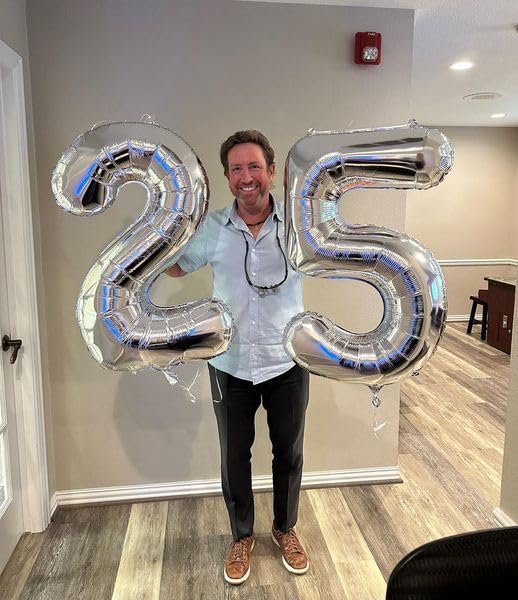 IWERP 25th Birthday Balloon - 40-Inch Silver Number 25 Decoration for Celebrations