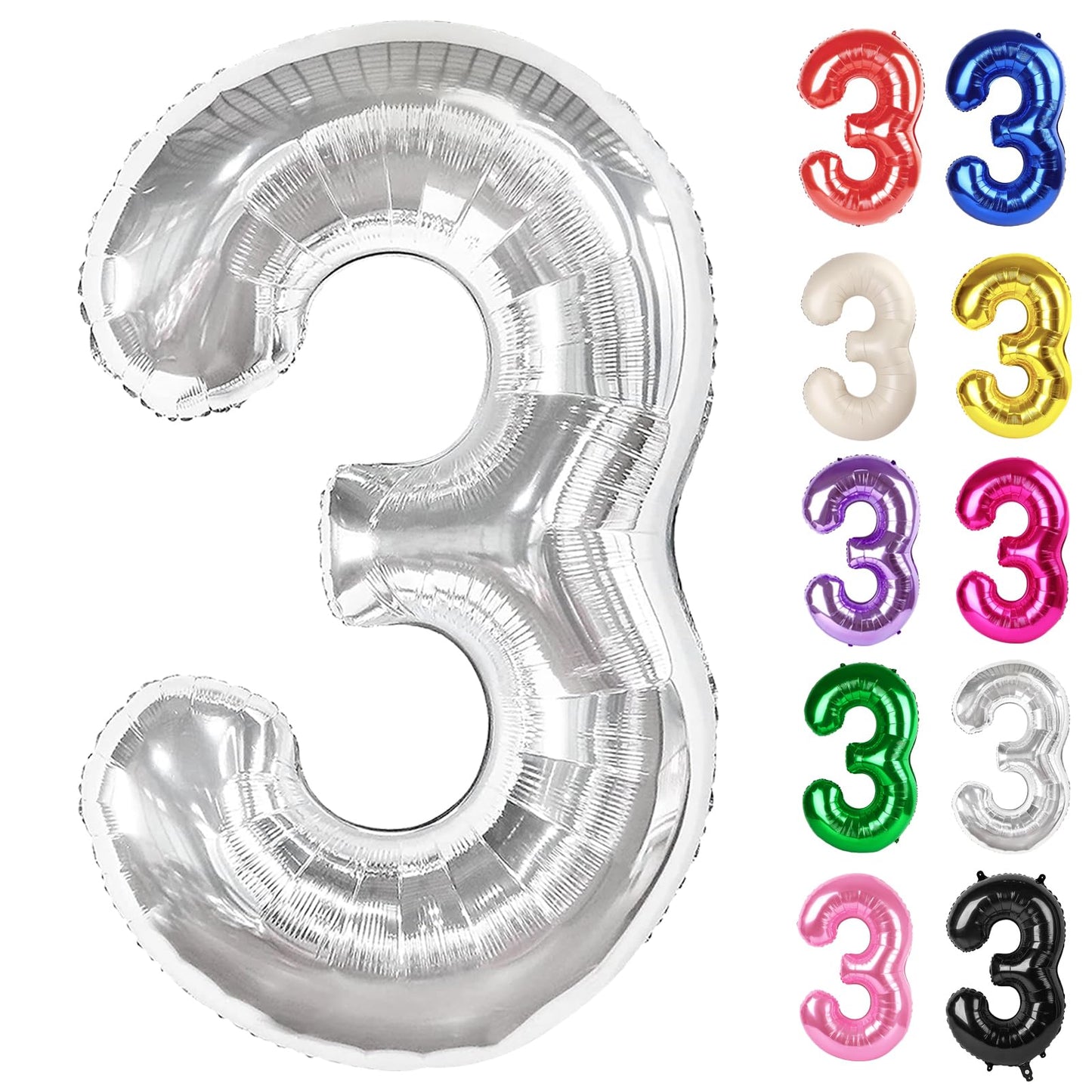 IWERP Silver 3 Balloon 40-Inch — 3rd Birthday Decorations & Silver Party Supplies