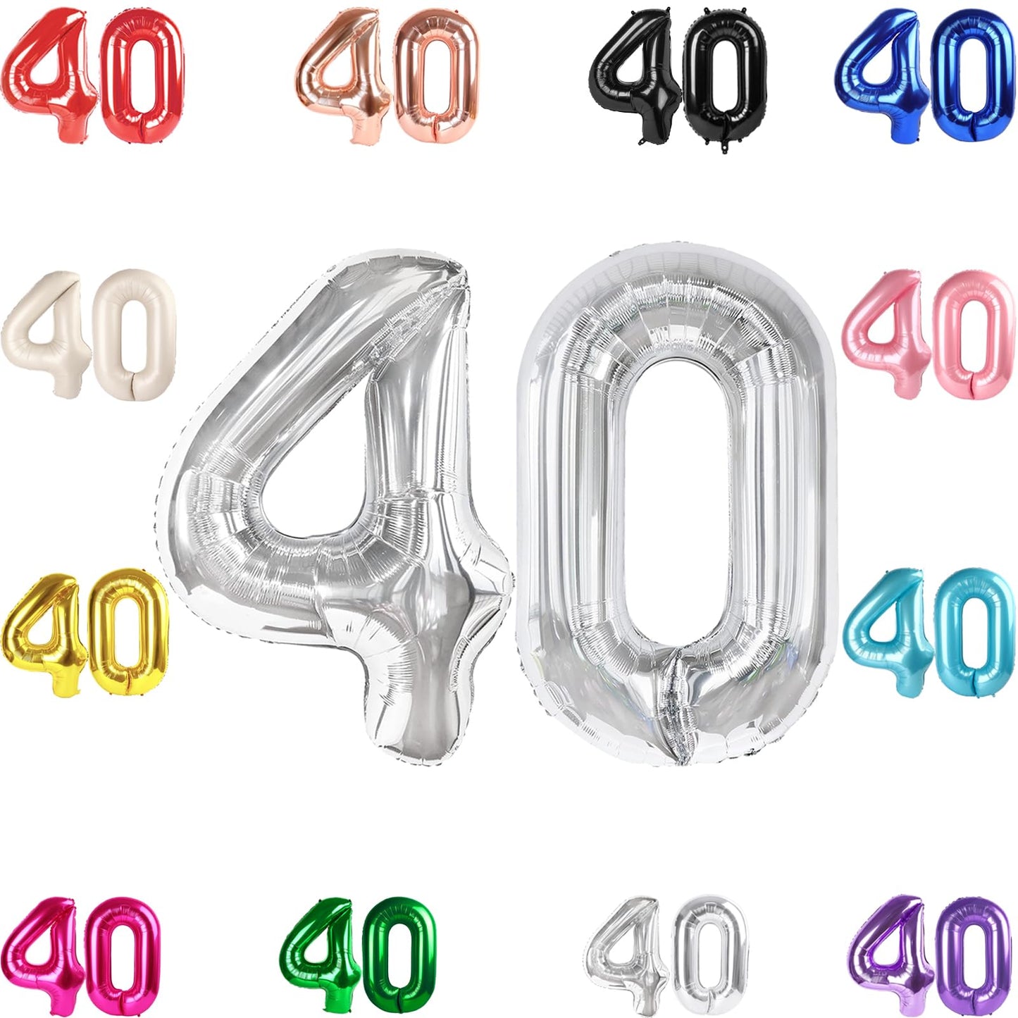 IWERP Silver 40-Inch Number Balloon – 40th Birthday Milestone Decor