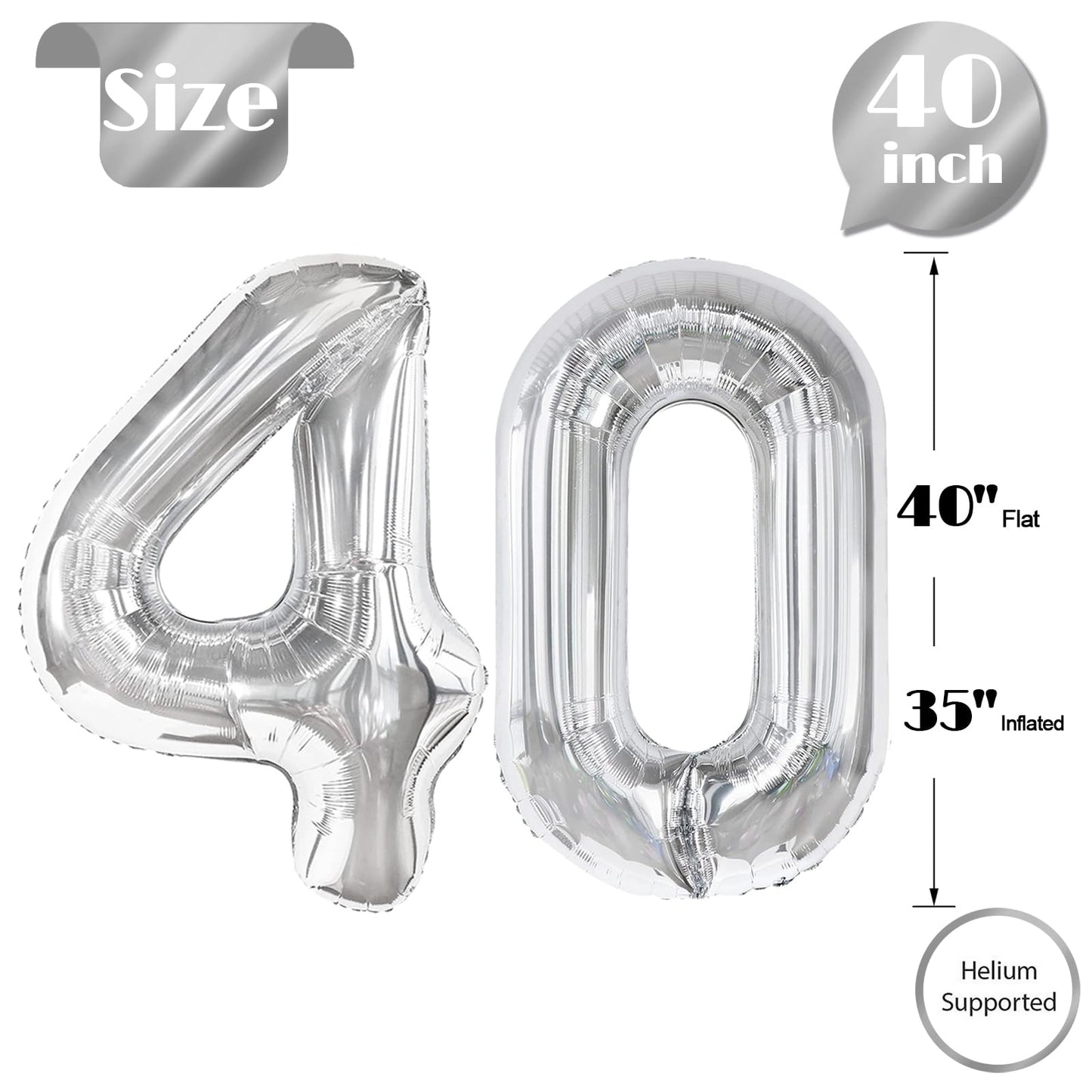 IWERP Silver 40-Inch Number Balloon – 40th Birthday Milestone Decor
