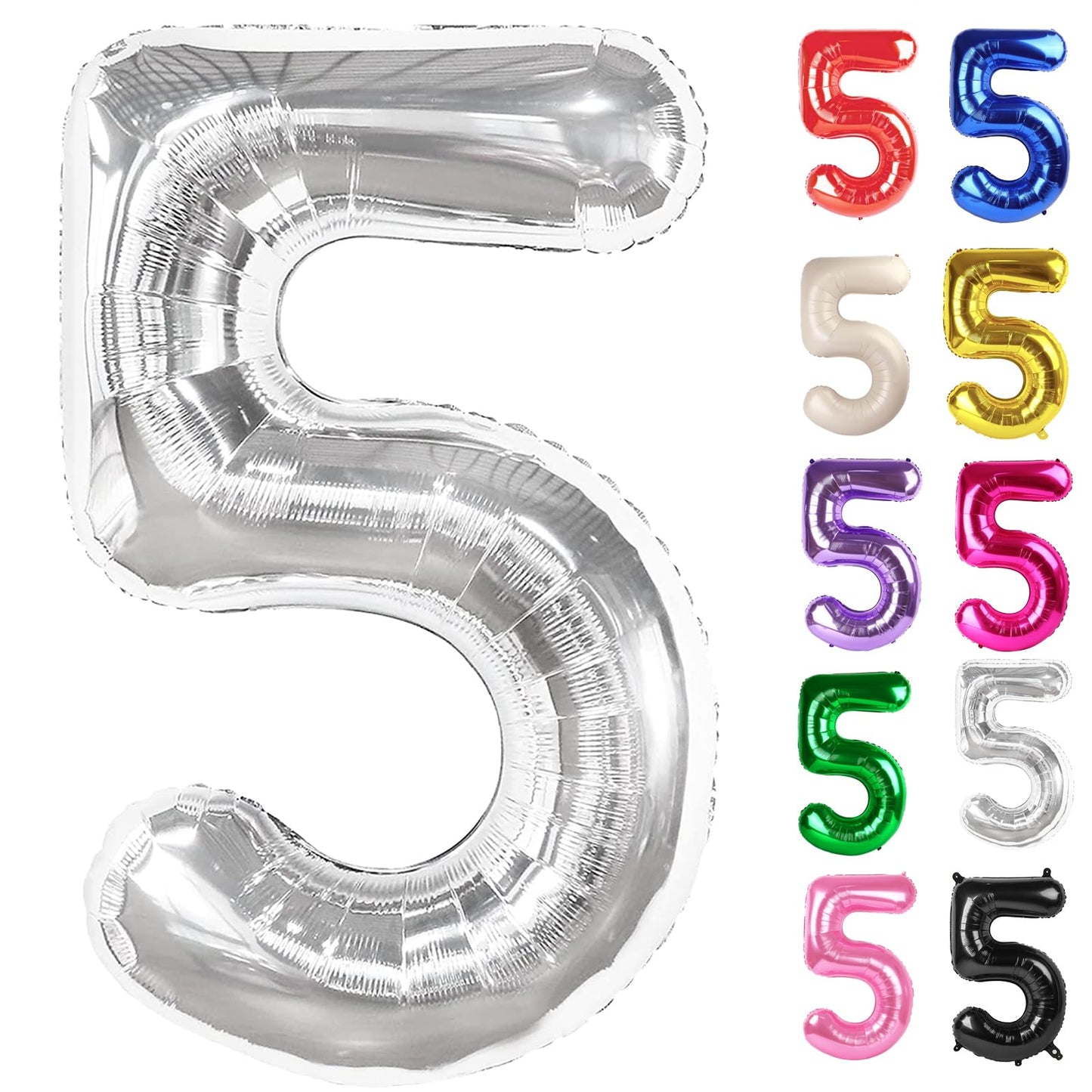 IWERP Silver Number 5 Balloon 40 Inch – 5th Birthday Decorations & Silver Party Supplies