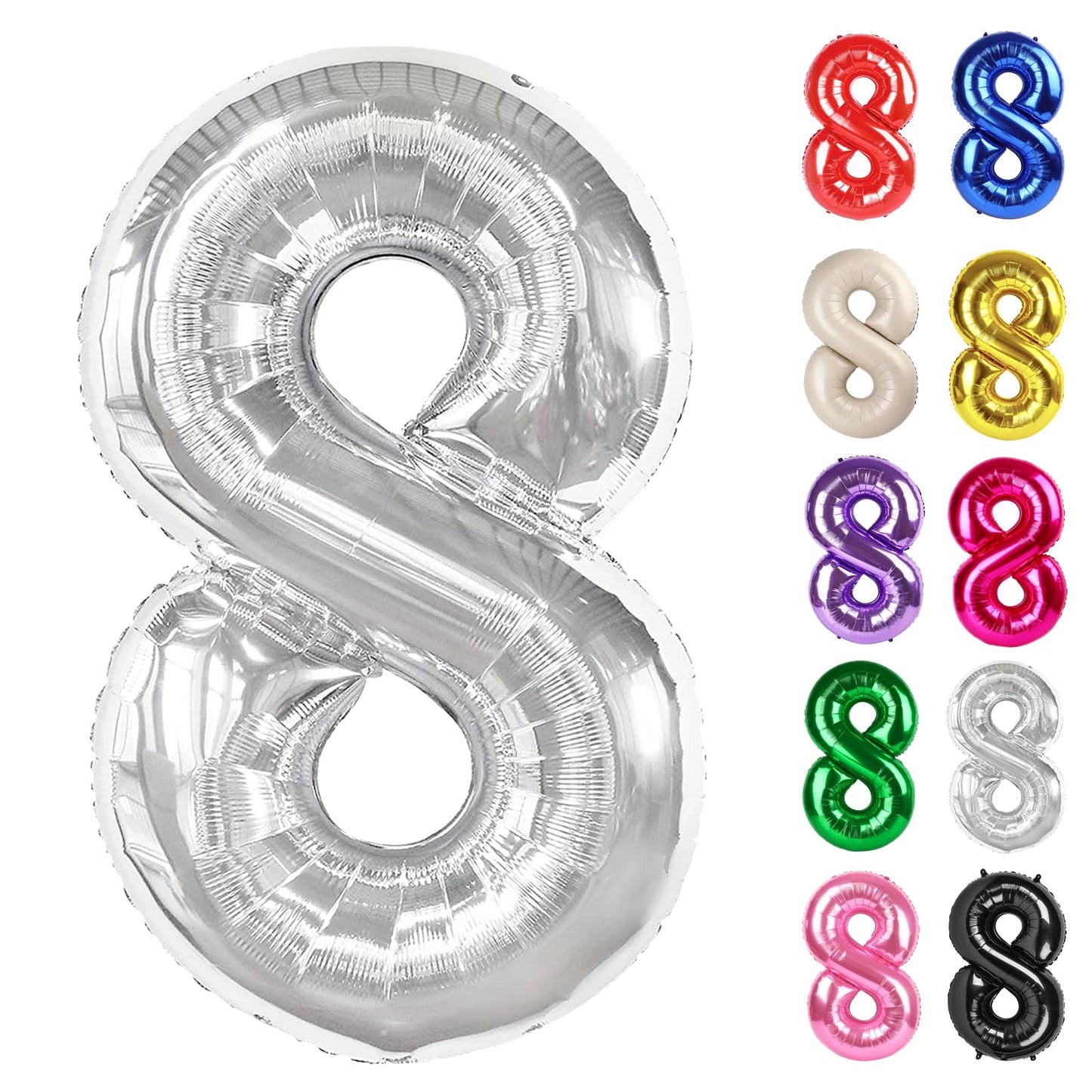 IWERP Silver Number 8 Balloon – 40 Inch 8th Birthday Decoration