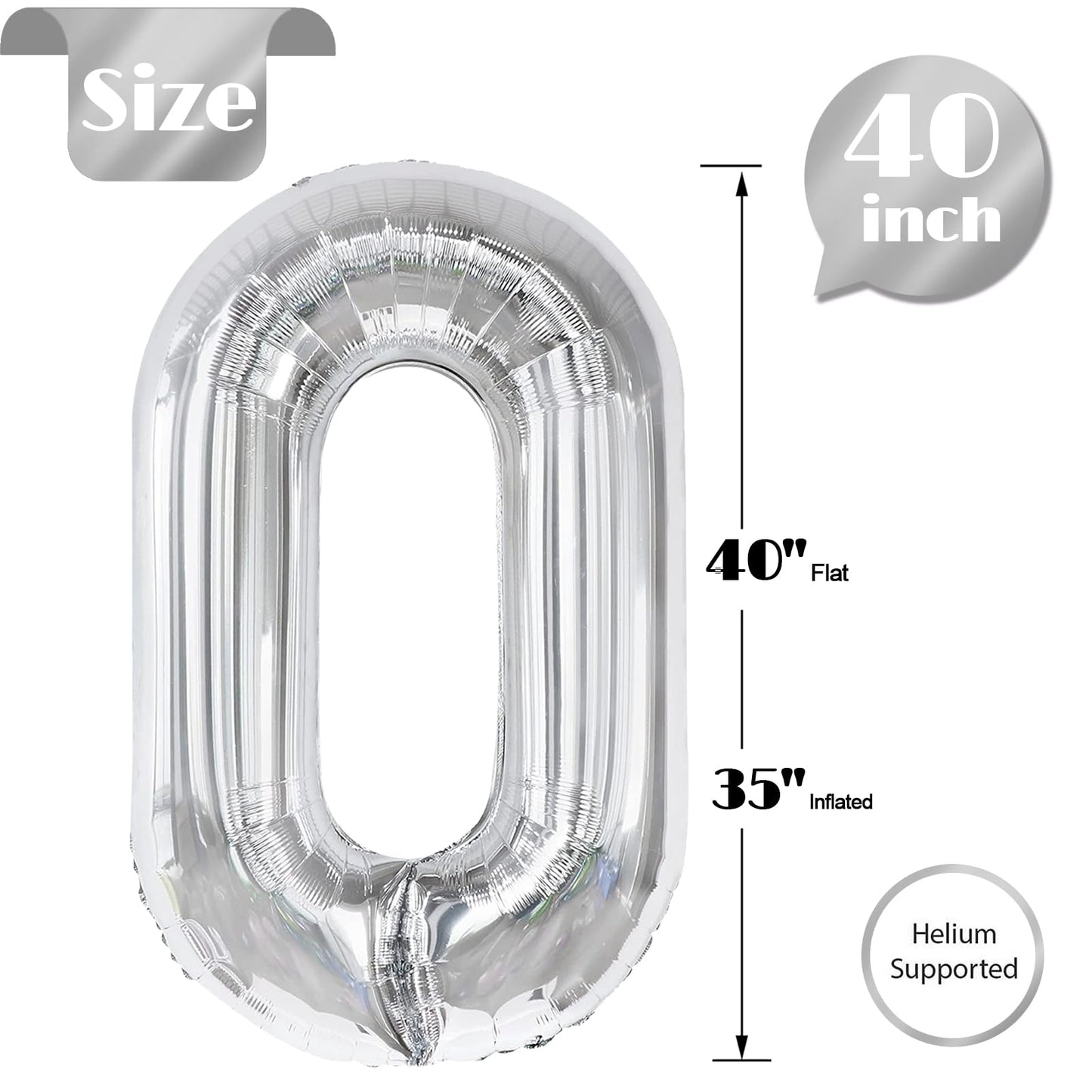 IWERP Silver Number 0 Balloon 40 Inch – Birthday Decorations for 10th–60th Celebrations