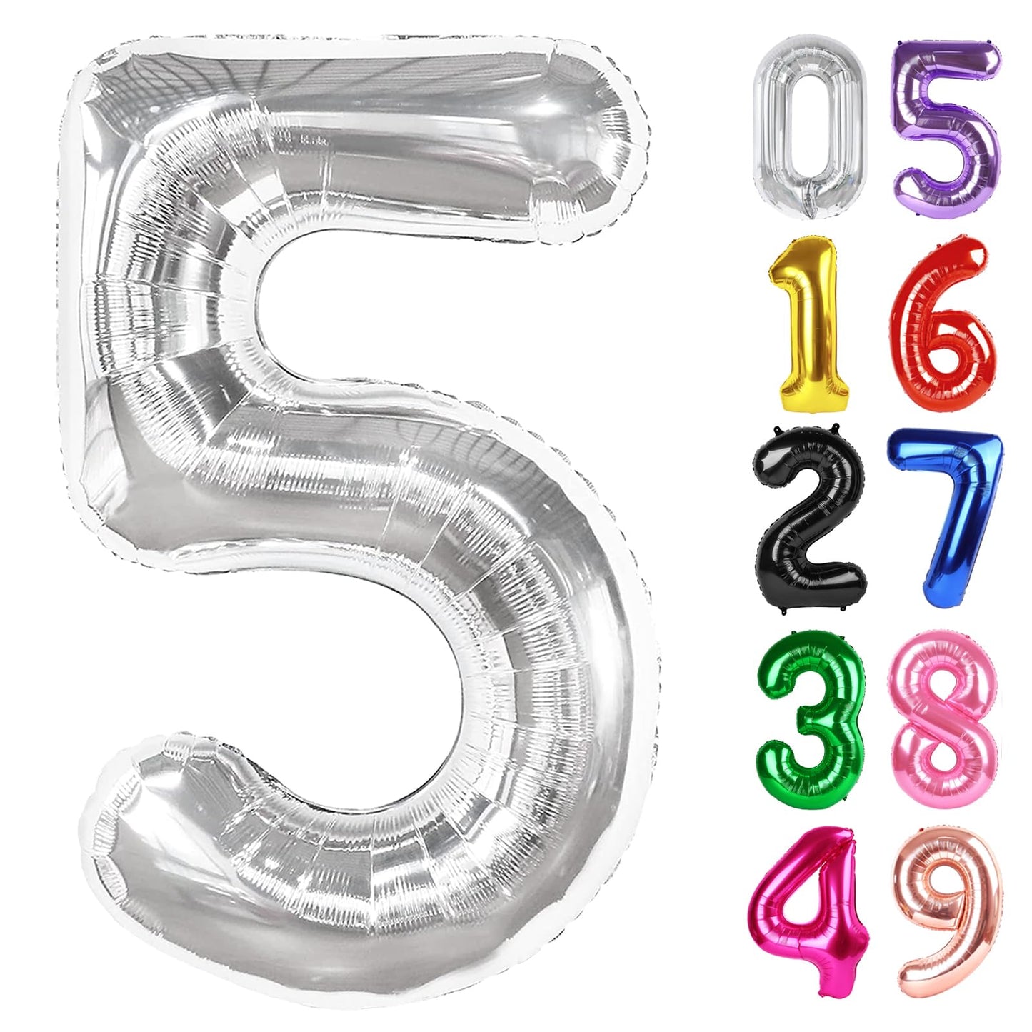 IWERP Silver Number 5 Balloon 40 Inch | Giant 5th Birthday Foil Balloon