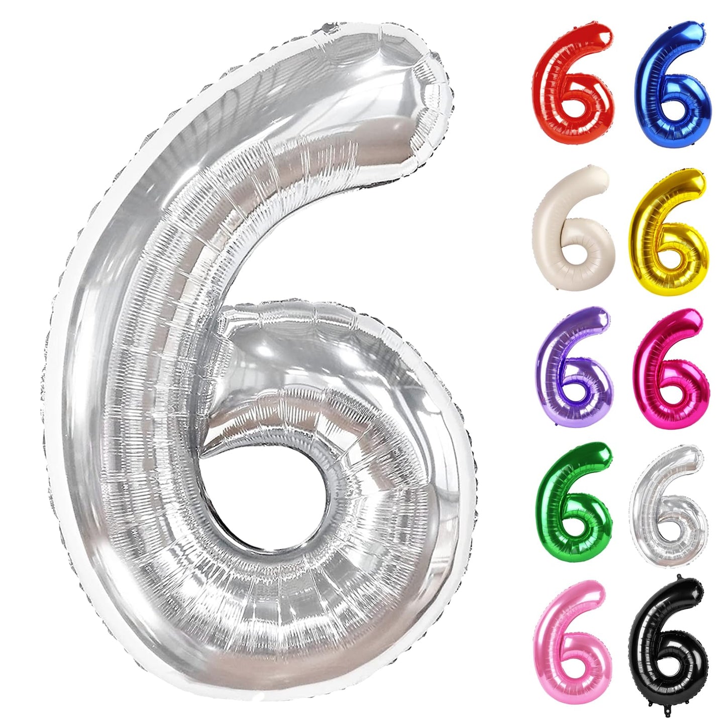 IWERP Silver Number 6 Balloon – 40-Inch 6th Birthday Decor