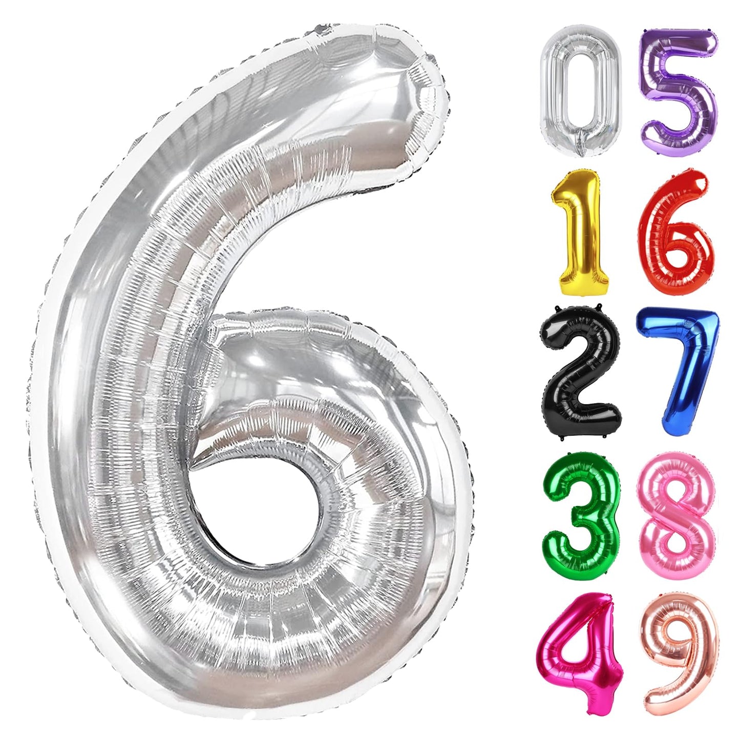 IWERP Silver Number 6 Balloon 40 Inch – Giant 6th Birthday Foil Balloon for Party Decor