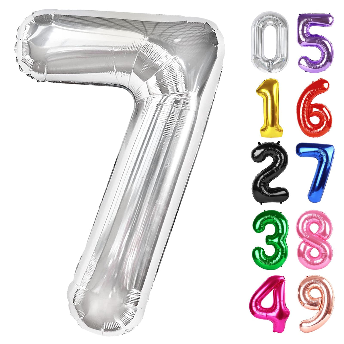 IWERP Silver Number 7 Balloon 40 Inch – Giant 7th Birthday Foil Balloon for Party Decor