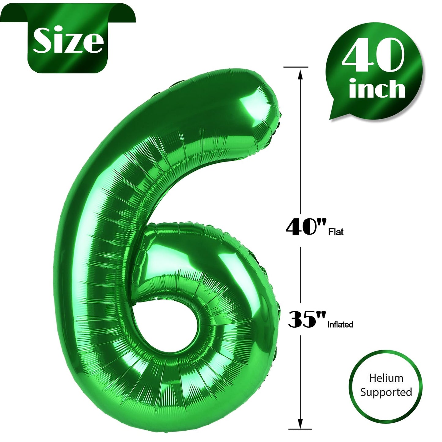 IWERP Green 6 Balloon – 40 Inch Number Balloon for Birthday & St. Patrick's Day Decorations