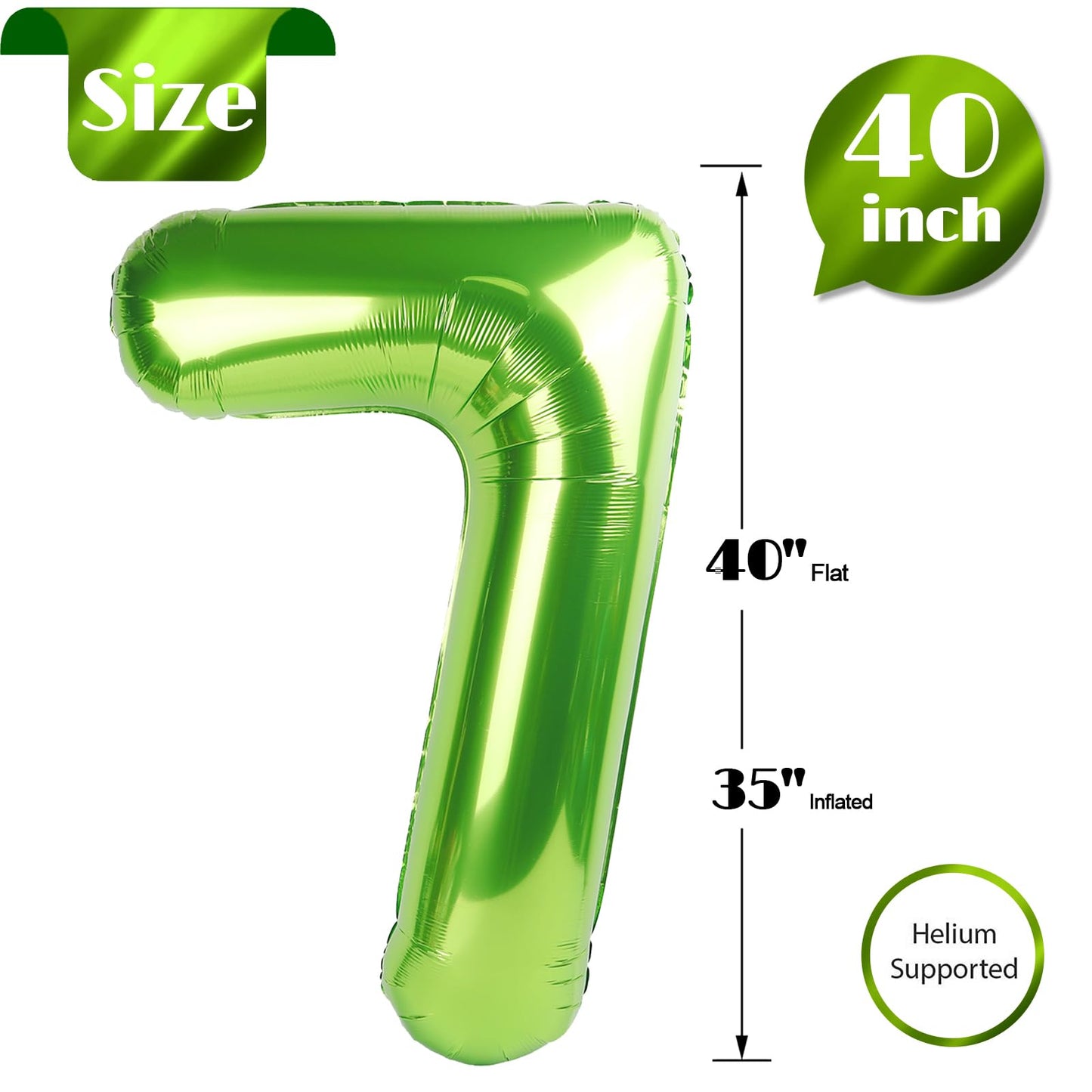 IWERP Light Green 40-Inch Number 7 Balloon – 7th Birthday Decorations & Party Supplies