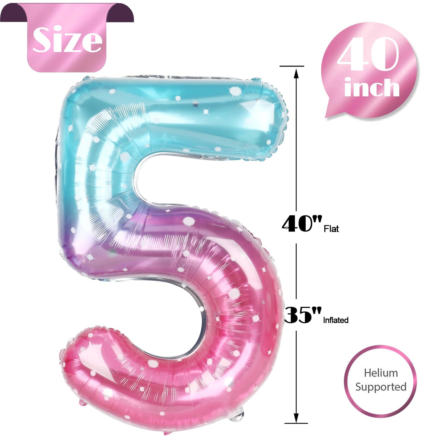 IWERP Starry Sky Number 5 Balloon 40-Inch – 5th Birthday Decor & Party Supplies