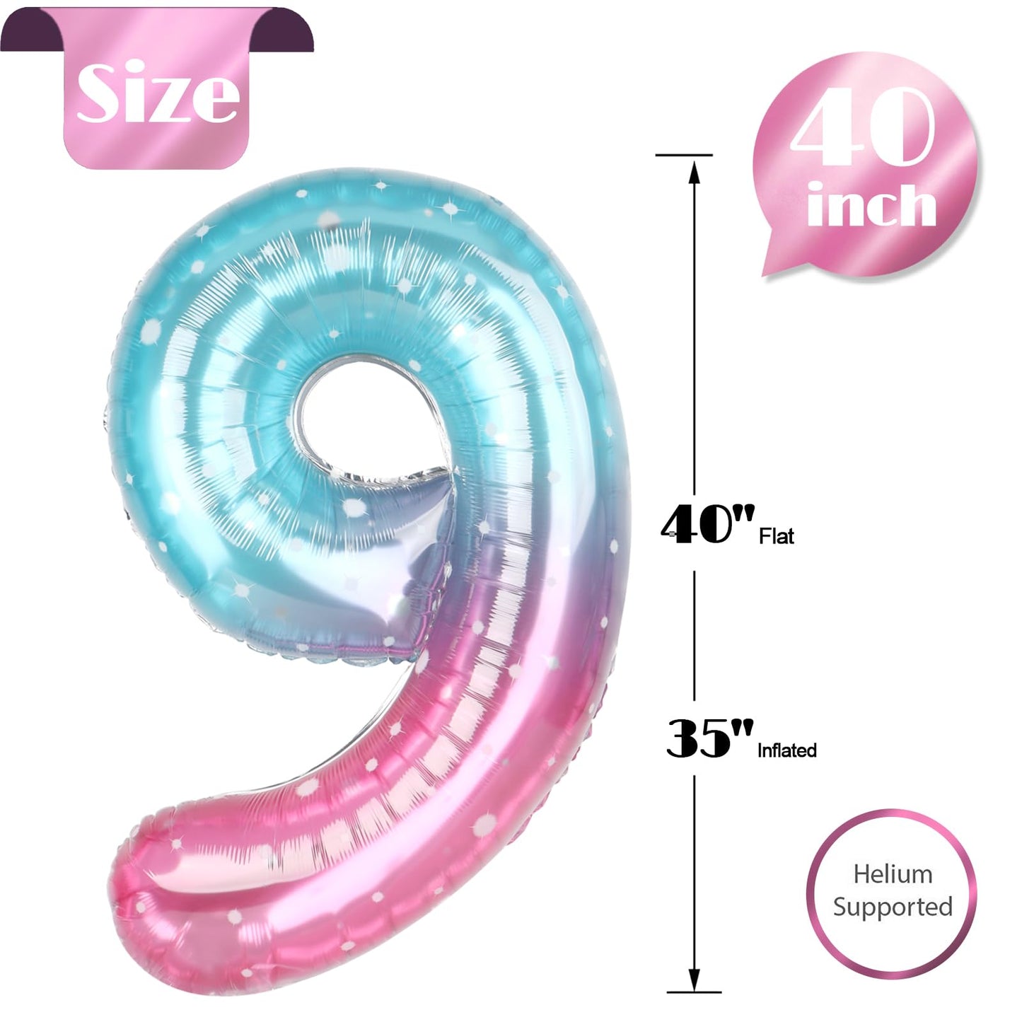 IWERP Starry Sky 9 Balloon — 40 Inch Number Balloon for Birthdays