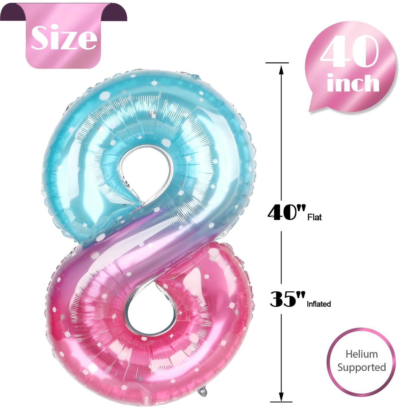 IWERP Starry Sky 40-Inch Number 8 Balloon – 8th Birthday Party Decor