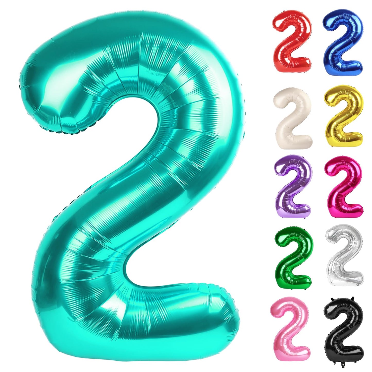 IWERP Teal Number 2 Balloon 40-Inch — 2nd Birthday Decor for Kids