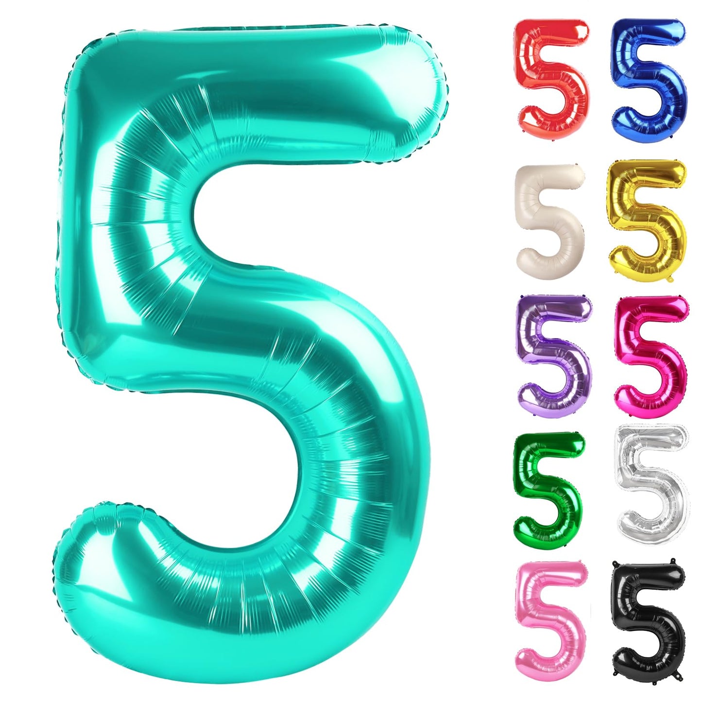 IWERP Teal 40-Inch Number 5 Balloon – 5th Birthday Decorations for Boys & Girls
