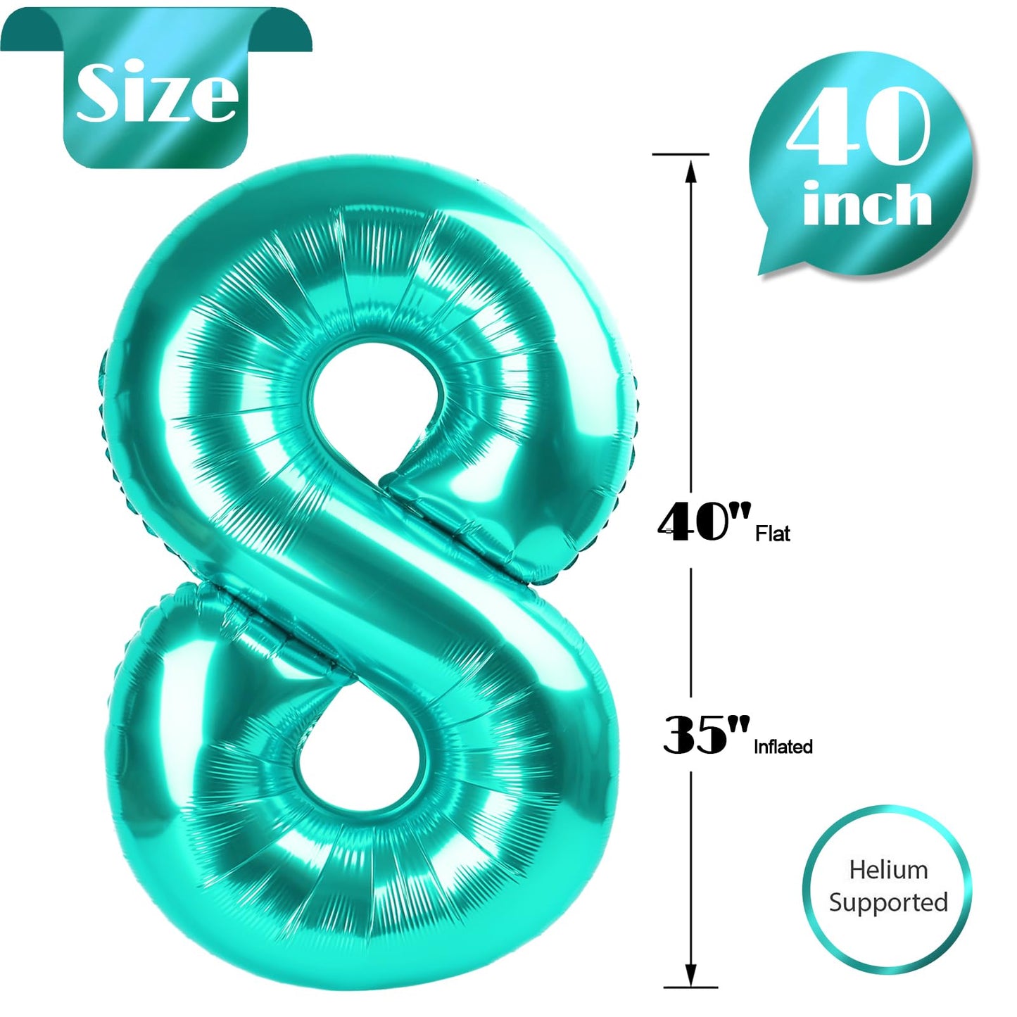 IWERP Teal 40-Inch 8 Balloon – 8th Birthday Decorations | Teal Party Supplies