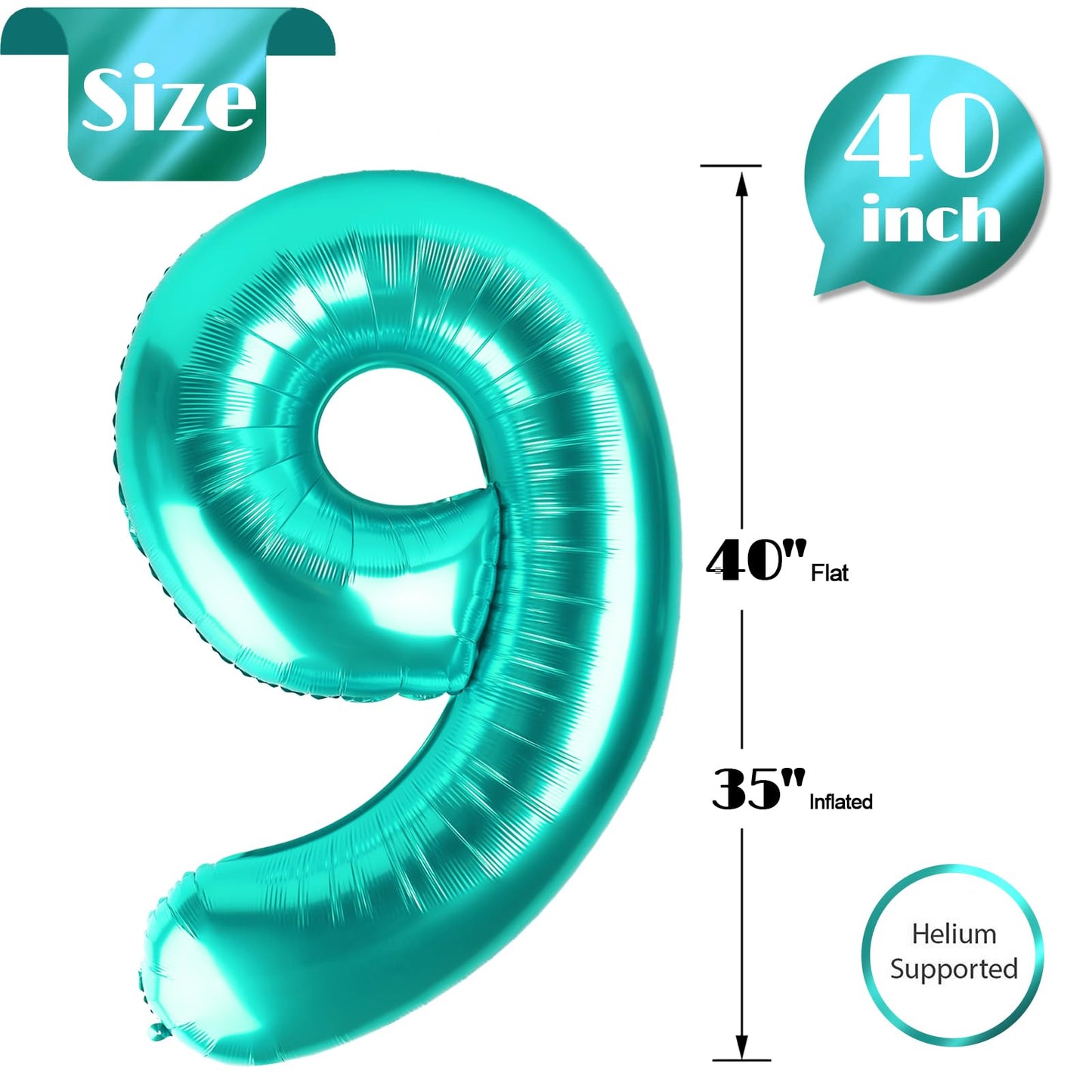 IWERP Teal Number 9 Balloon 40 Inch – 9th Birthday Decorations