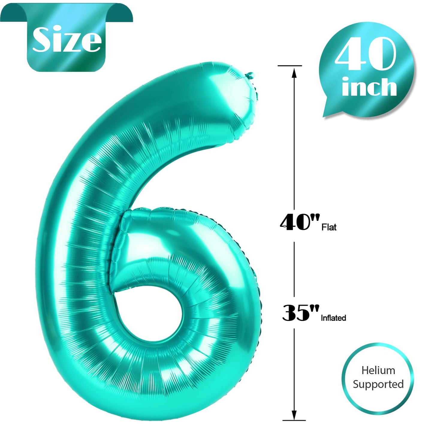 IWERP Teal Number 6 Balloon 40-Inch – 6th Birthday Decorations