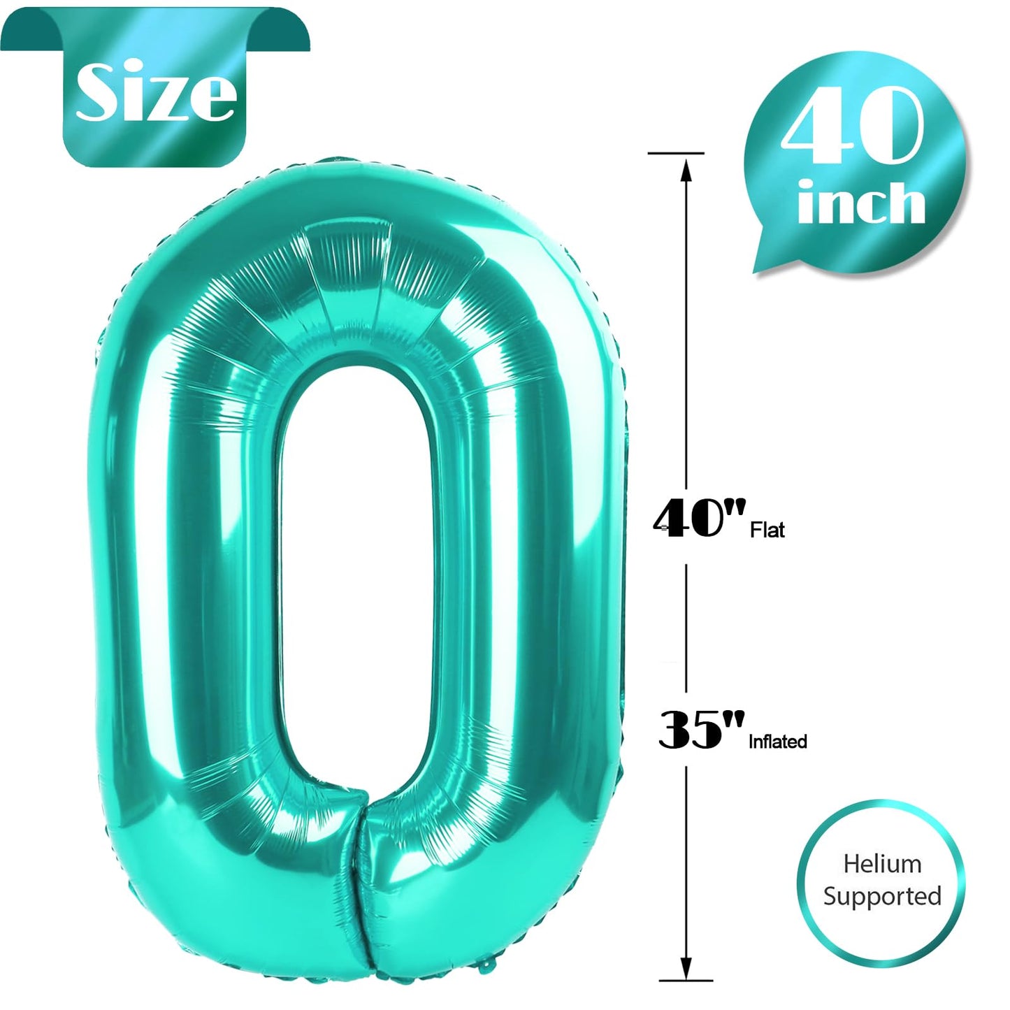 IWERP Teal Number 0 Balloon 40 Inch – 10th–60th Birthday Decorations