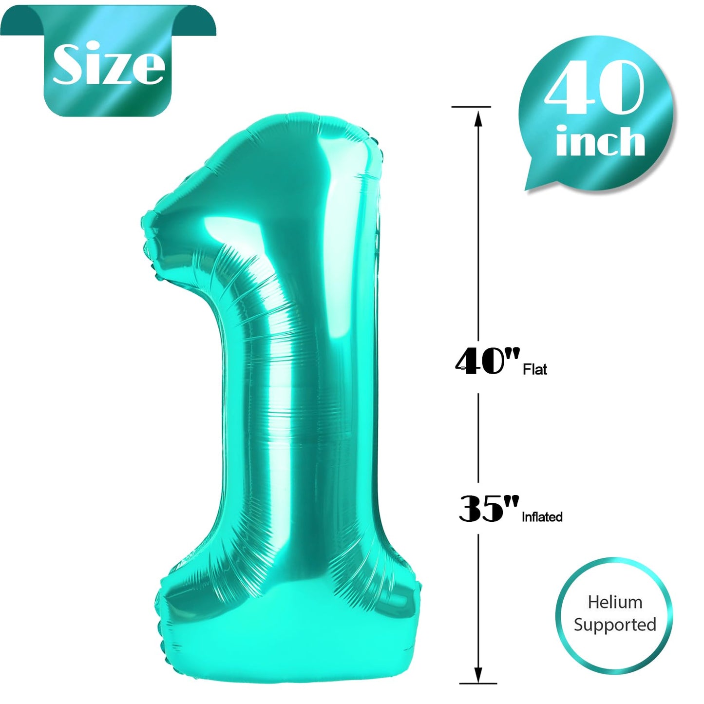 IWERP Teal Number 1 Balloon – 40-Inch First Birthday Decoration for Boys & Girls