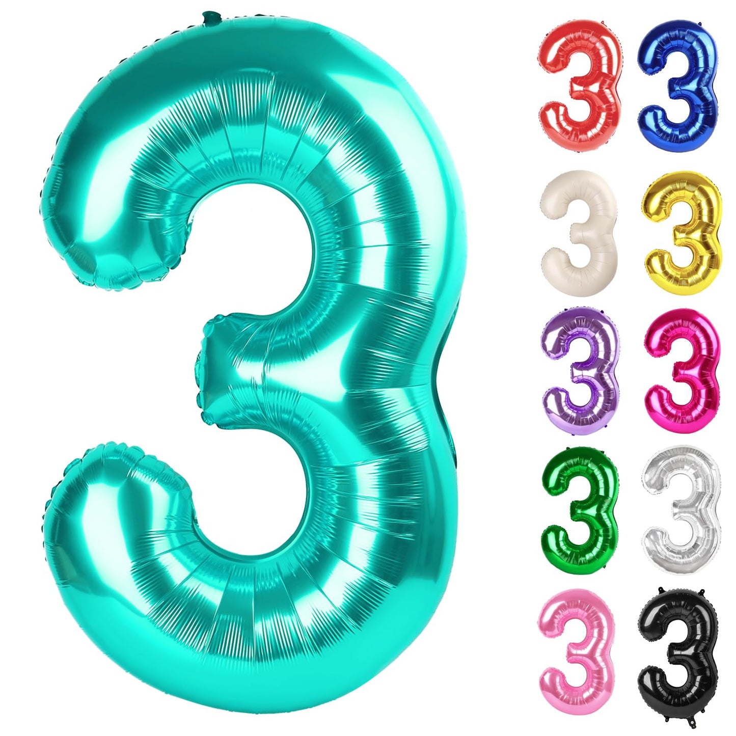 IWERP Teal Number 3 Balloon 40 Inch – 3rd Birthday Decorations