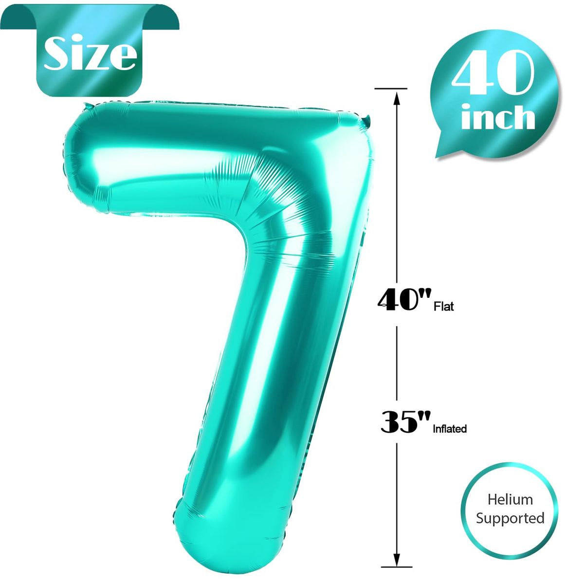 IWERP Teal Number 7 Balloon - 40 Inch 7th Birthday Decorations