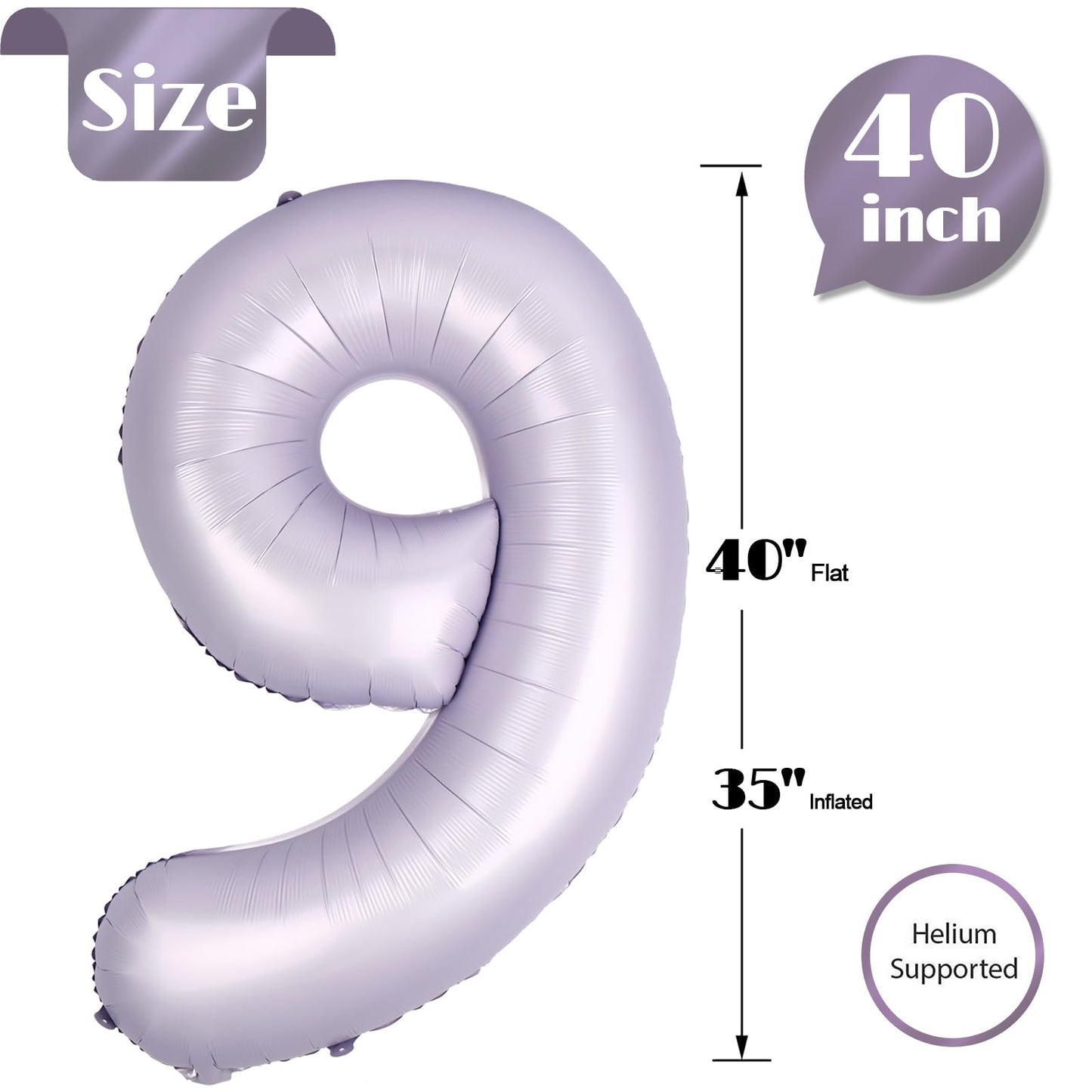 IWERP Lilac Number 9 Balloon 40 Inch – Lavender 9th Birthday Decorations