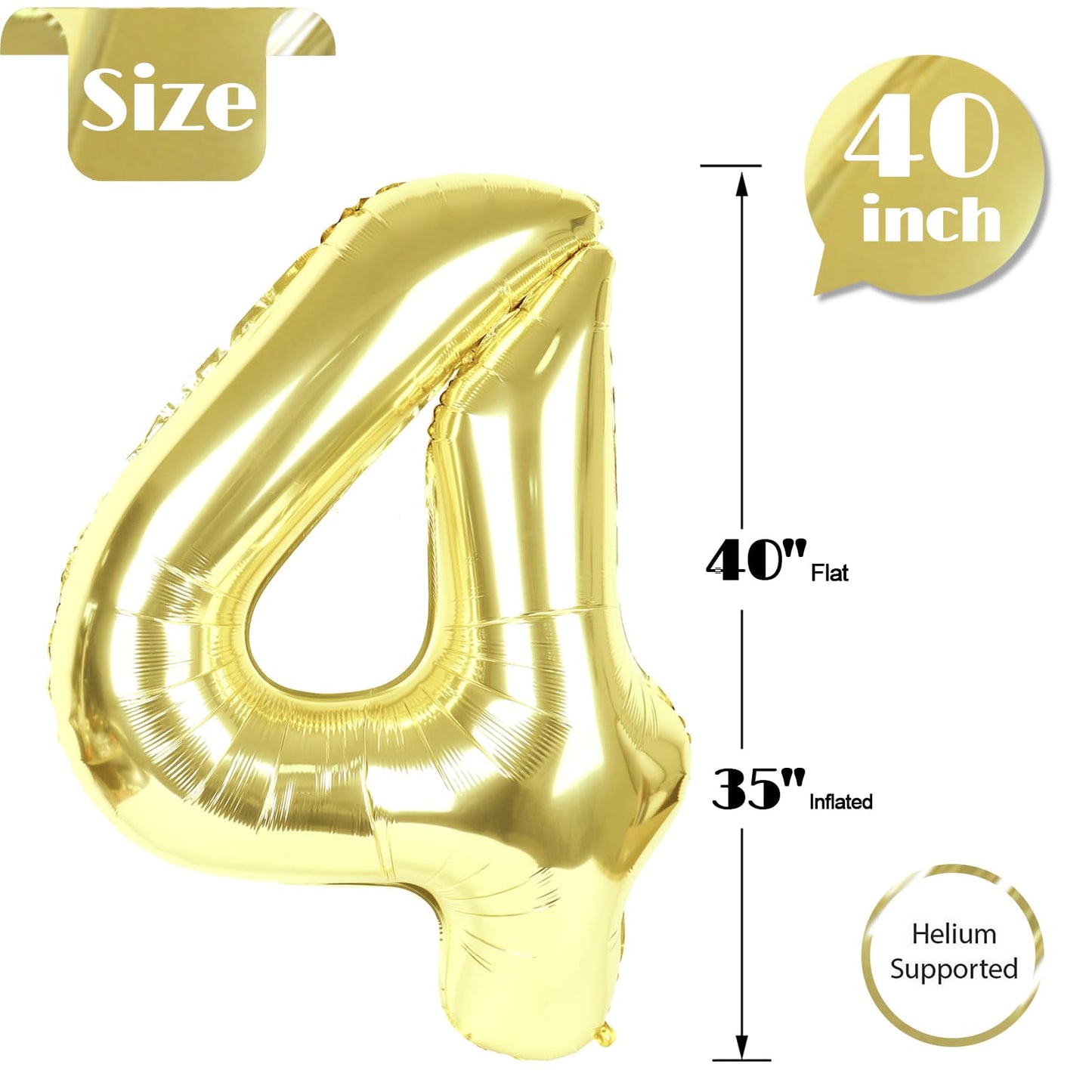 IWERP Champagne Gold 40-Inch Number 4 Balloon – White Gold 4th Birthday Decor