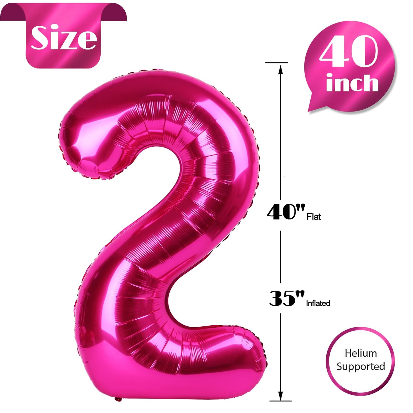 IWERP Hot Pink Number 2 Balloon – 40-Inch 2nd Birthday Balloon Set (2-Count)