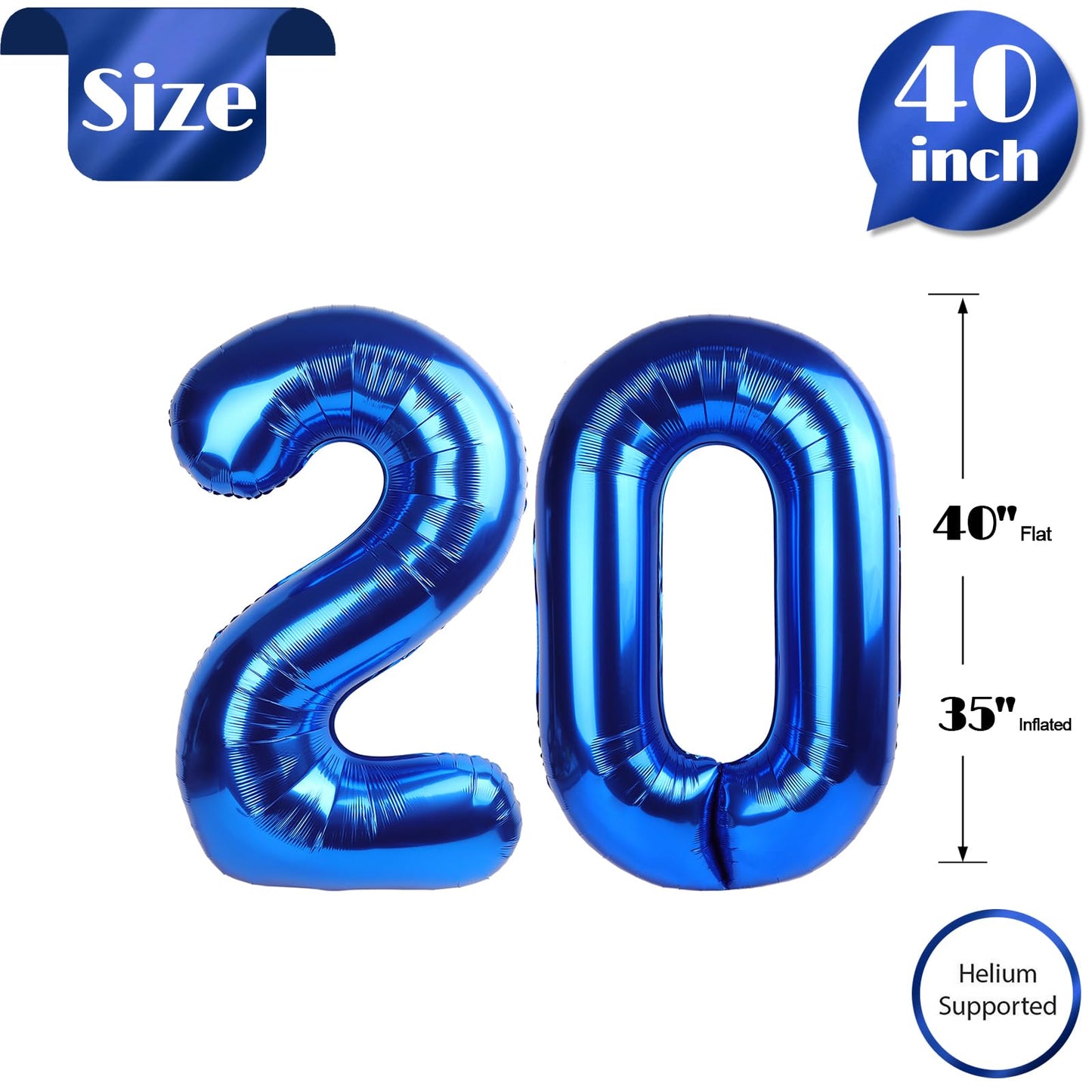 IWERP Navy Blue Number 20 Balloon - 40 Inch Foil Birthday Decoration