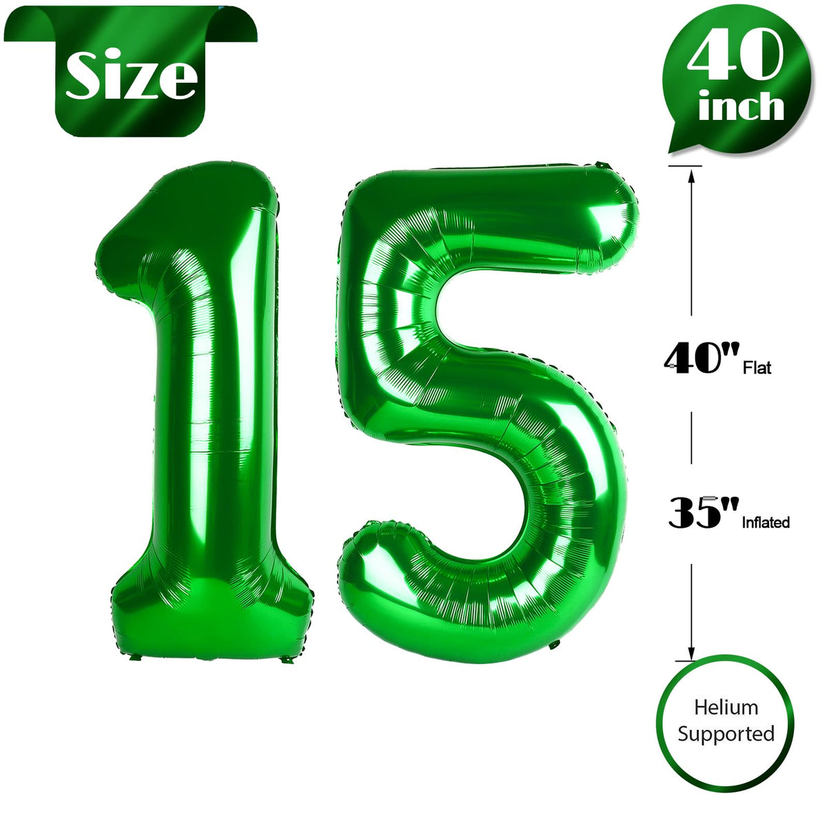IWERP Green 15 Number Balloon 40-Inch – 15th Birthday Party Decorations