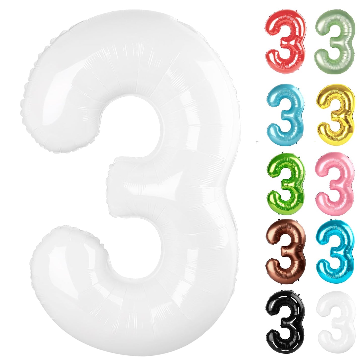 IWERP White Number 3 Balloon 40 Inch – 3rd Birthday Party Decor