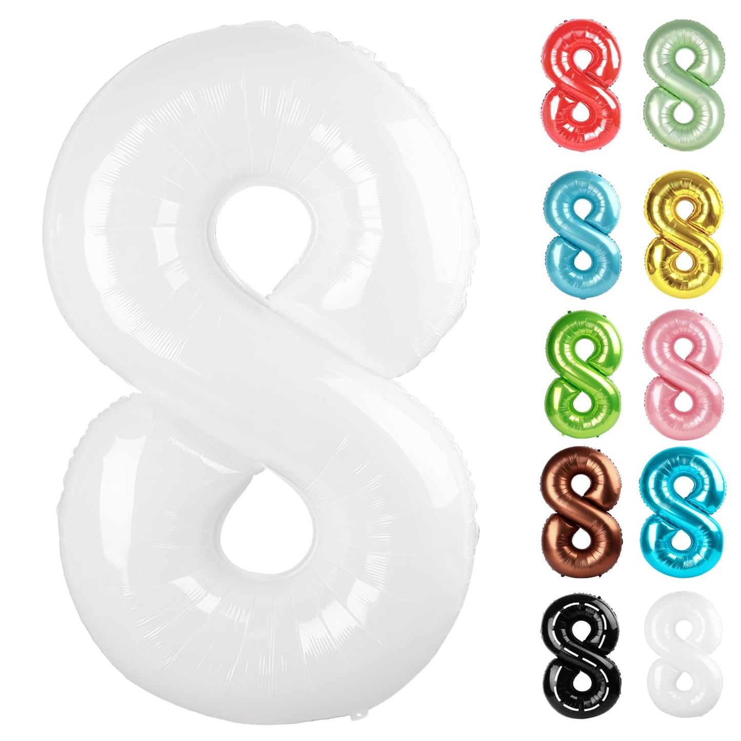 IWERP White Number 8 Balloon 40 Inch – 8th Birthday Decorations & White Party Supplies