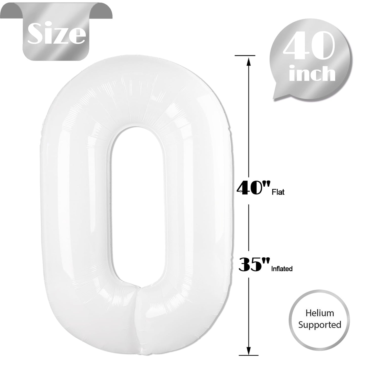 IWERP White Number 0 Balloon 40-Inch – Milestone Birthday Decor