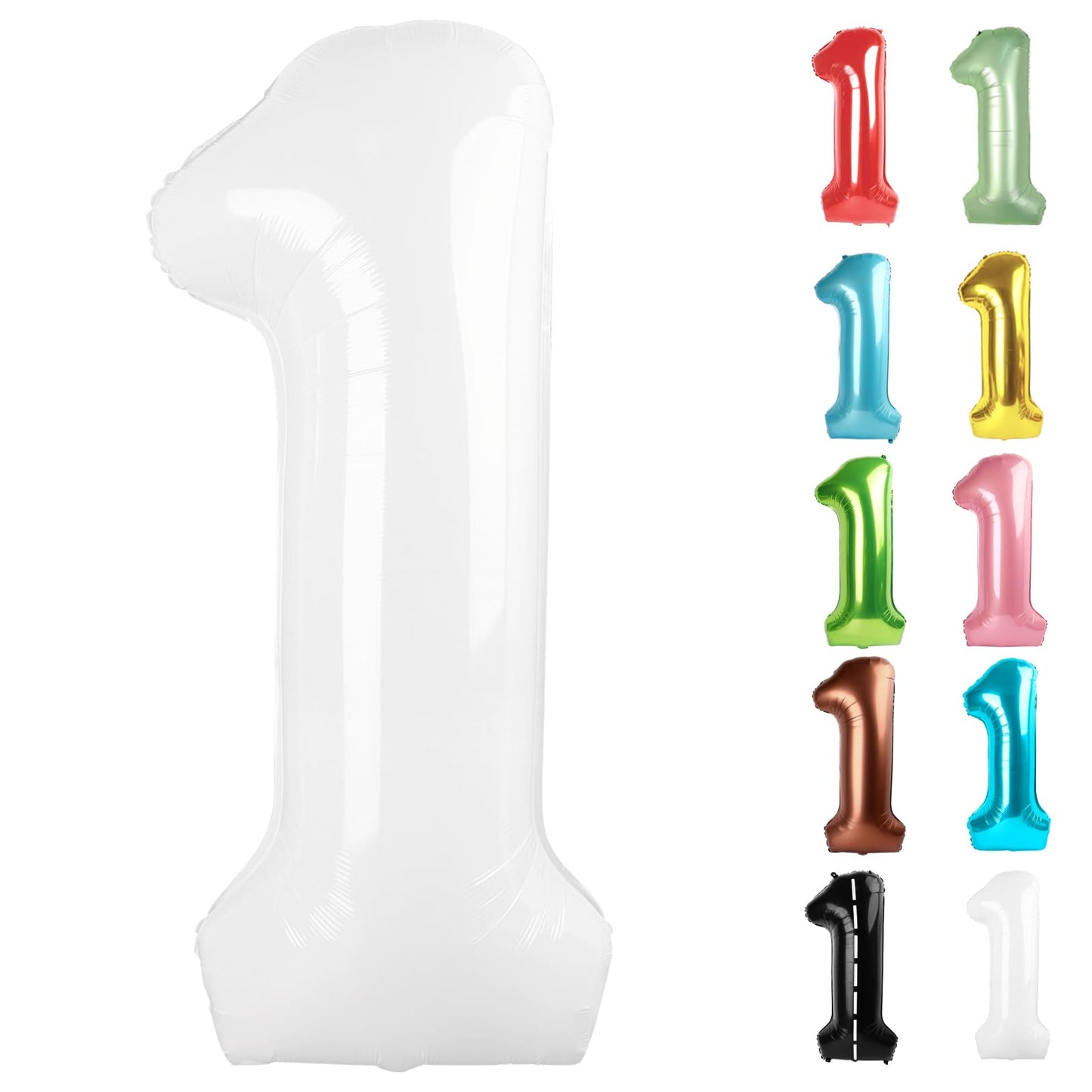 IWERP White Number 1 Balloon – 40-Inch First Birthday Decoration for Girls & Boys