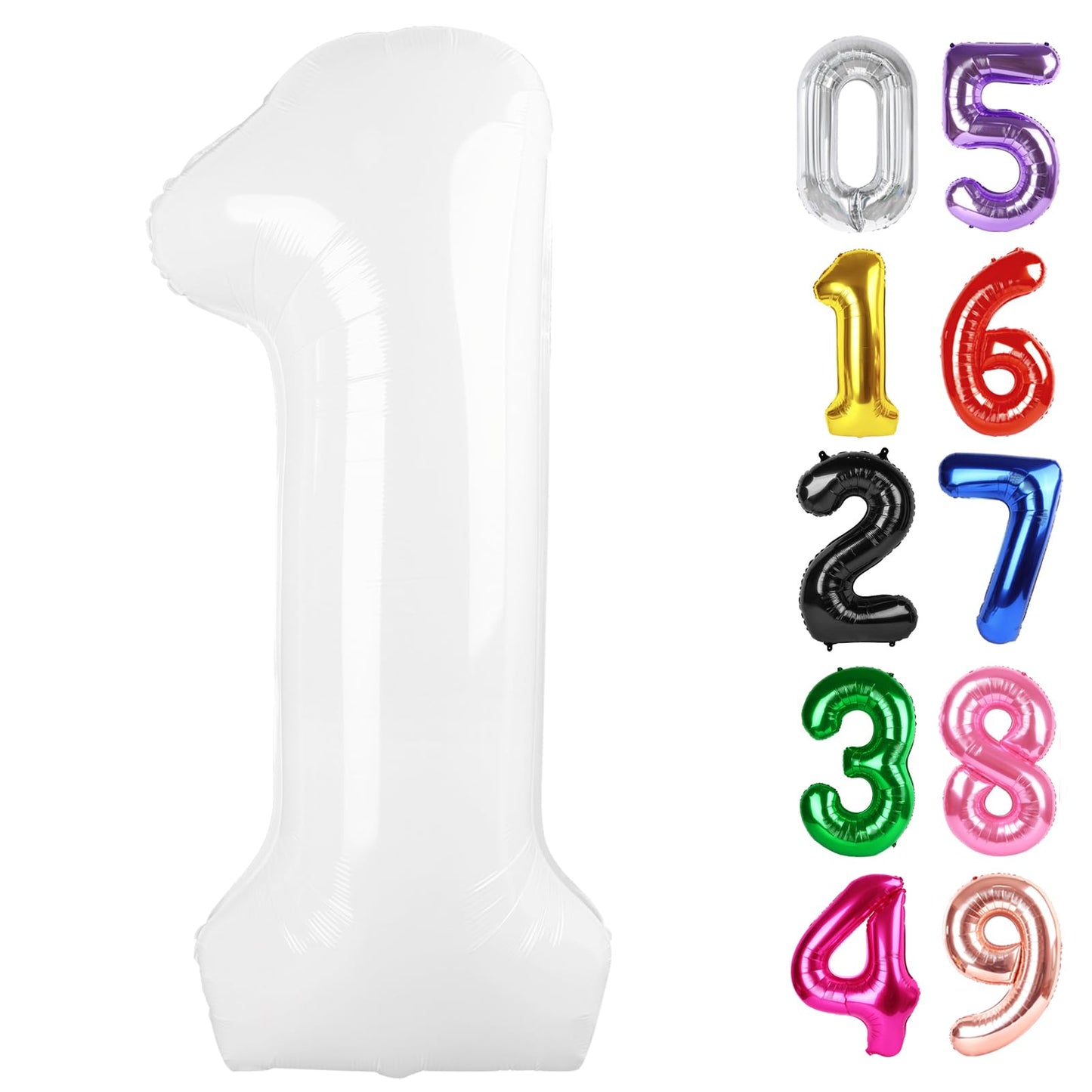IWERP White Number 1 Balloon 40-Inch – 1st Birthday Decoration for Baby Boy or Girl