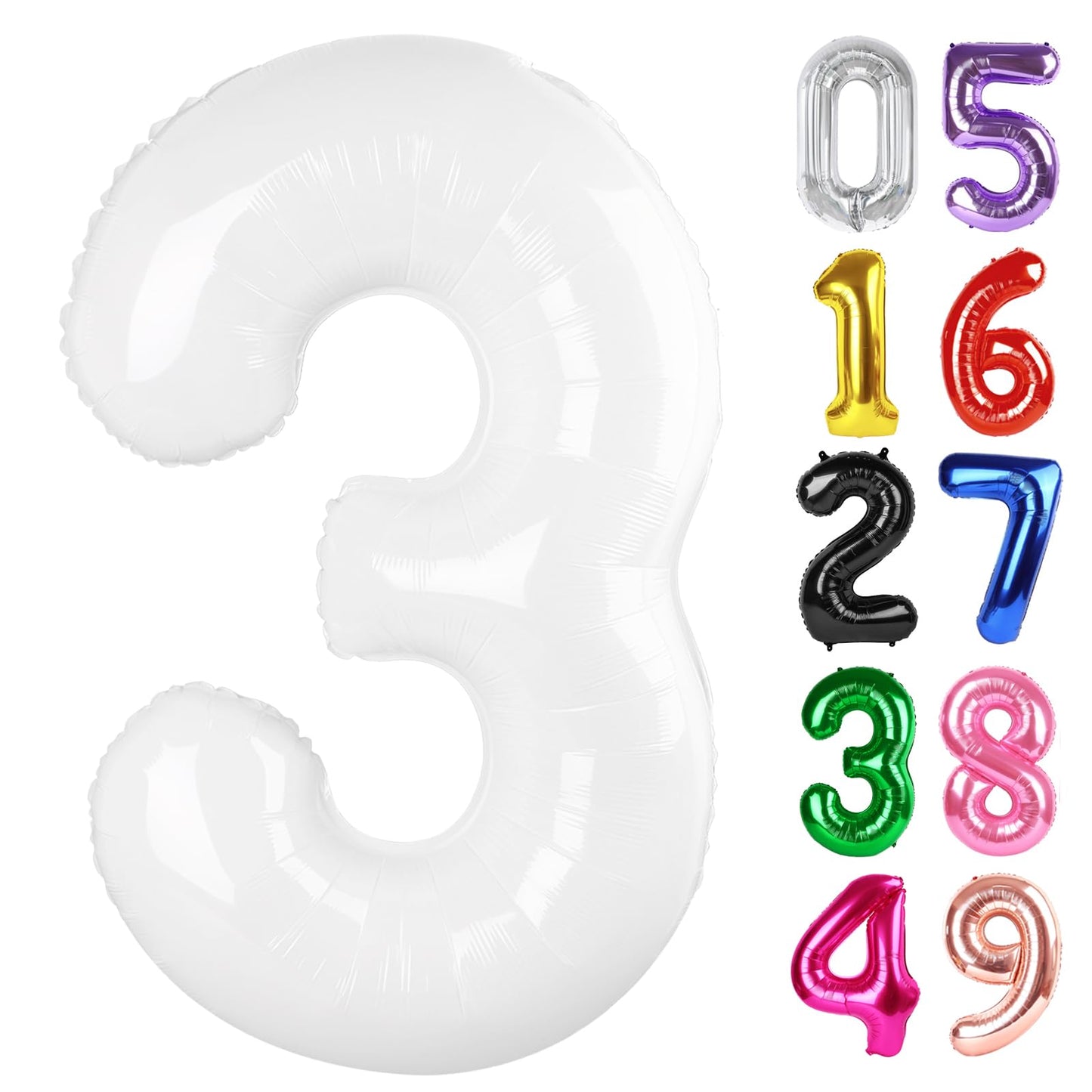 IWERP White Number 3 Balloon 40 Inch – 3rd Birthday Party Decor