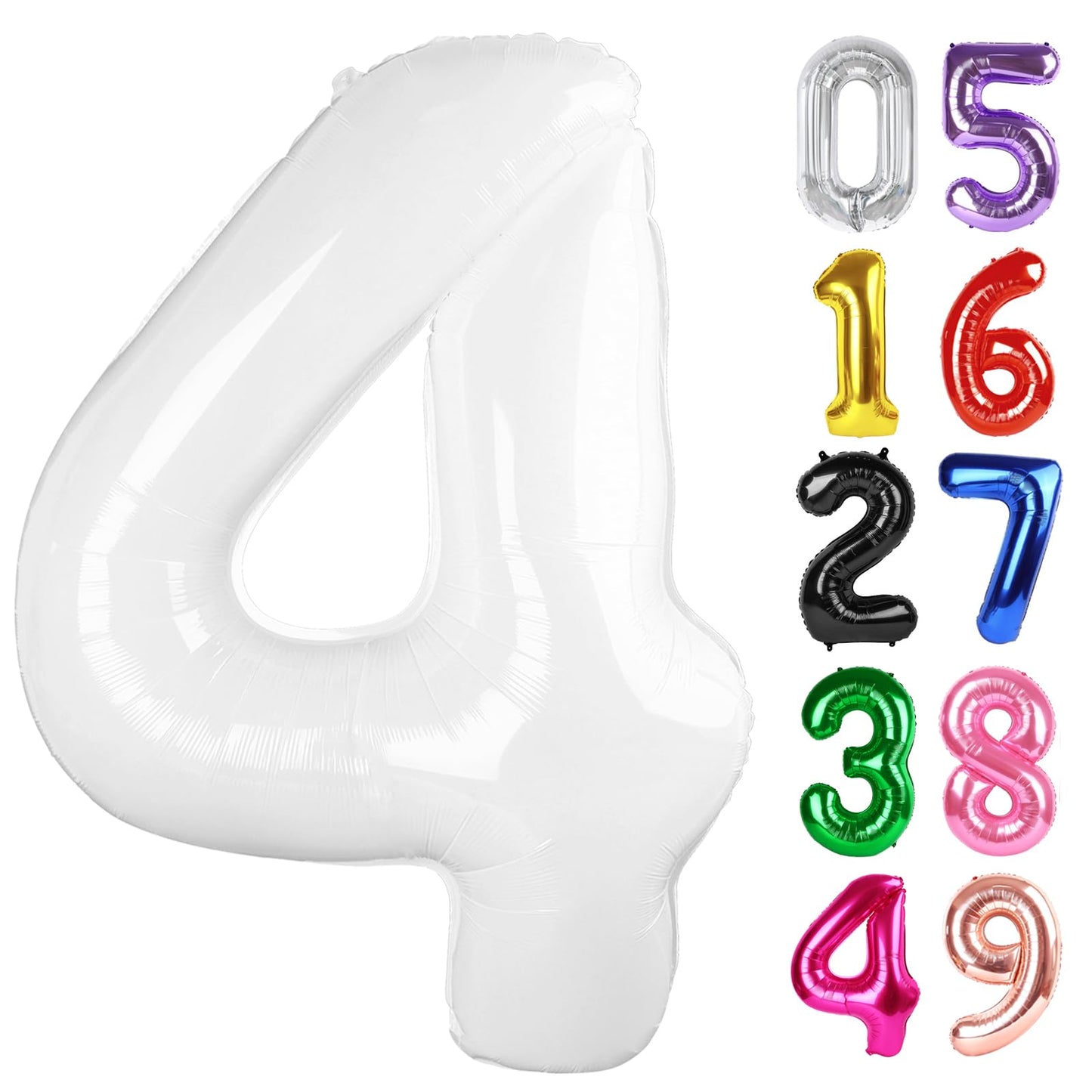 IWERP White Number 4 Balloon – 40 Inch Giant 4th Birthday Foil Balloon