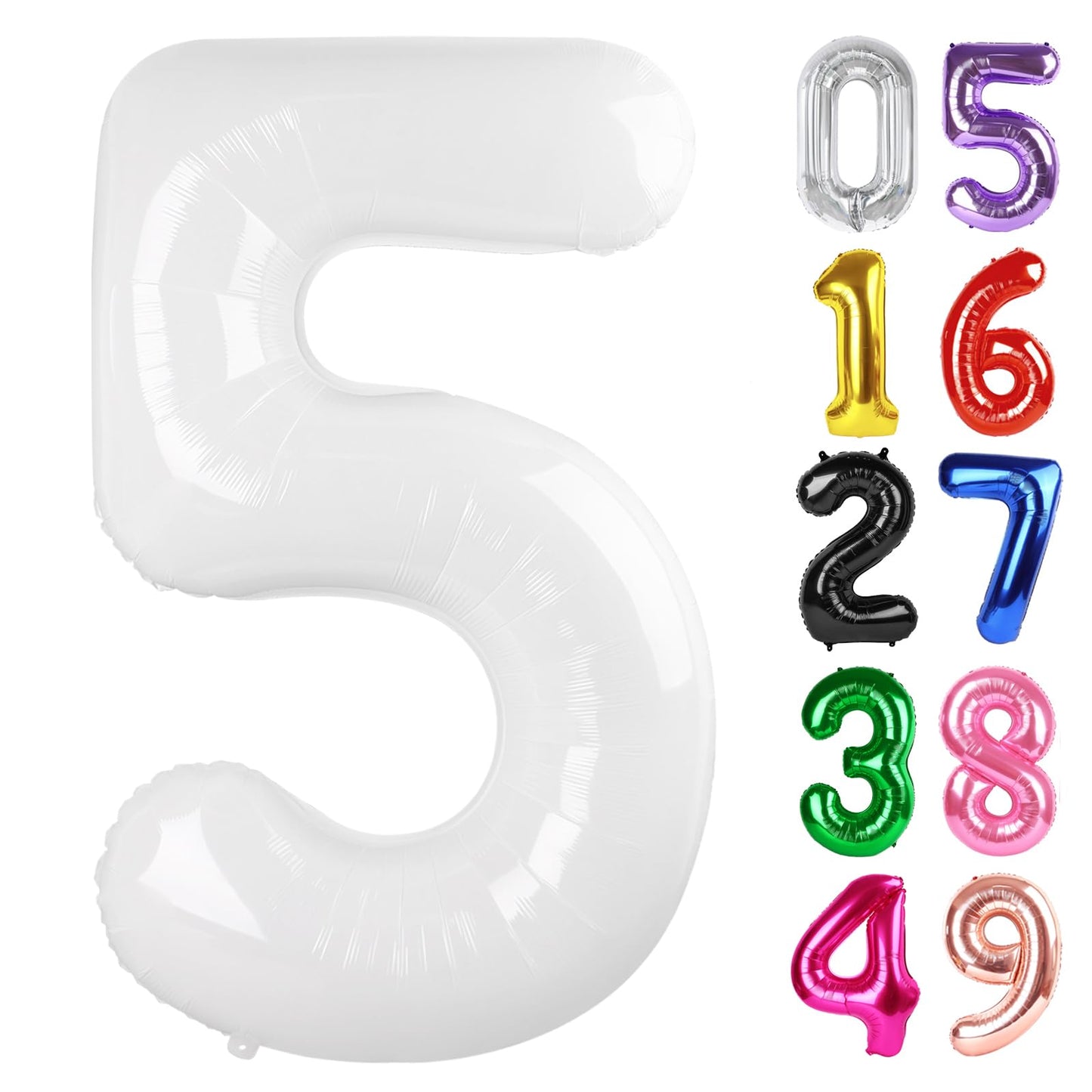 IWERP White Number 5 Balloon, 40-Inch – Giant Foil Balloon for Party Decor