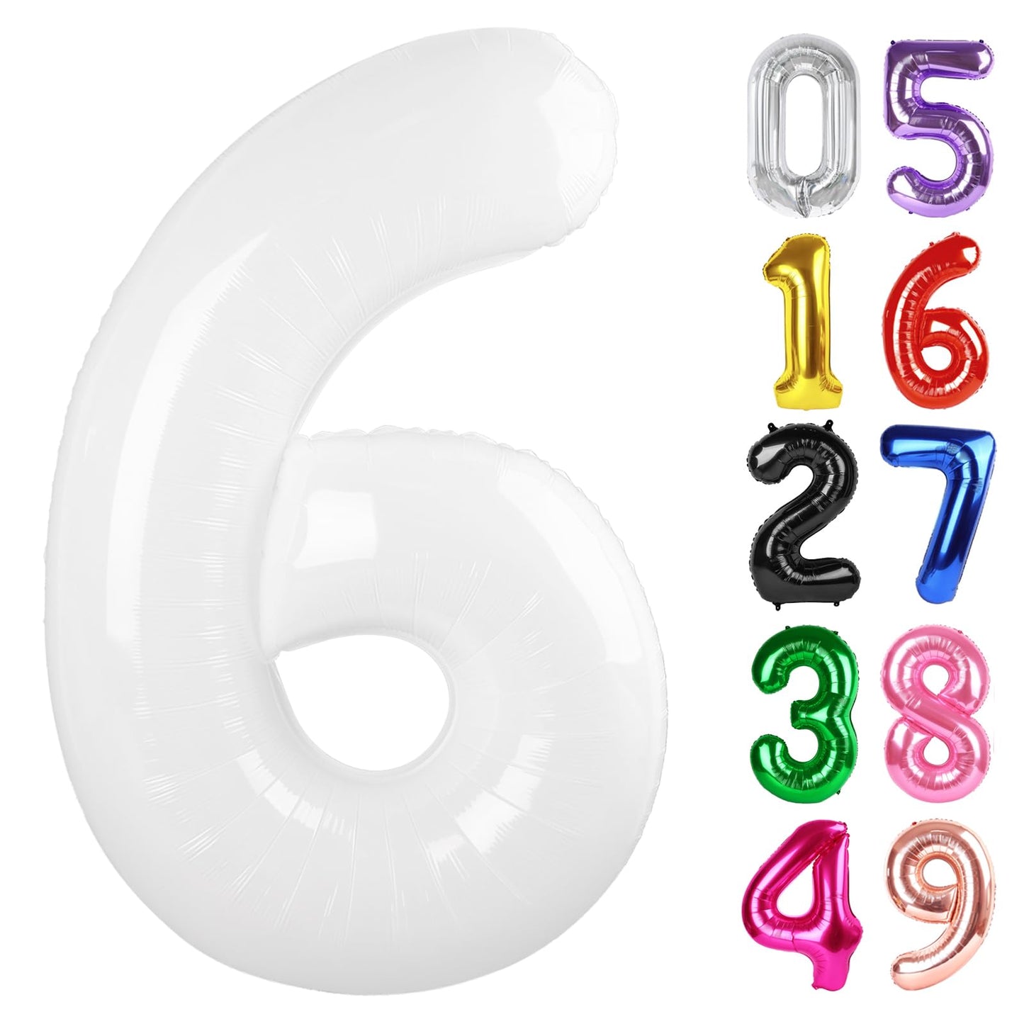 IWERP White Number 6 Balloon 40 Inch – Giant 6th Birthday Foil Balloon for Party Decor