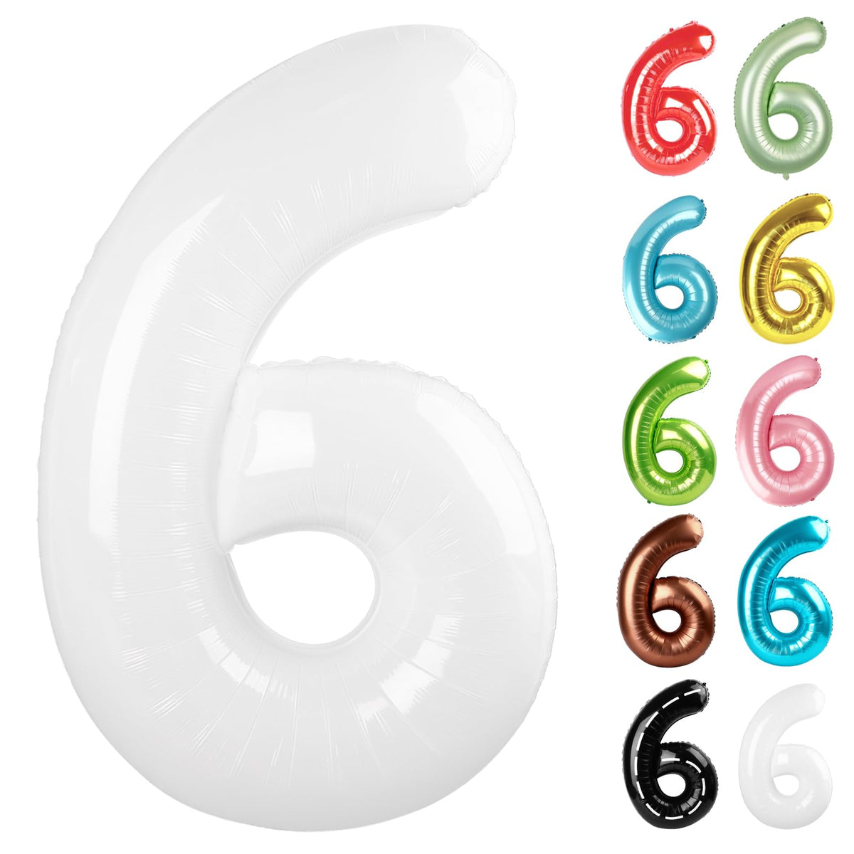 IWERP White Number 6 Balloon 40 Inch – 6th Birthday Decor & White Party Supplies
