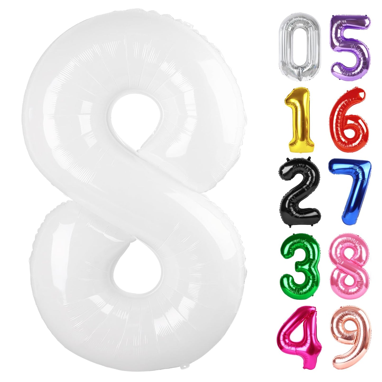 IWERP White Number 8 Balloon - 40-Inch Giant 8th Birthday Decor