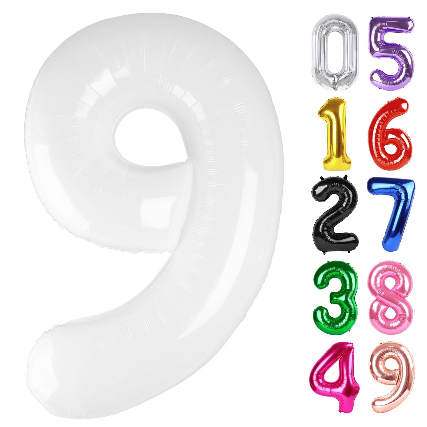 IWERP White Number 9 Balloon 40-Inch — Giant 9th Birthday Foil Balloon
