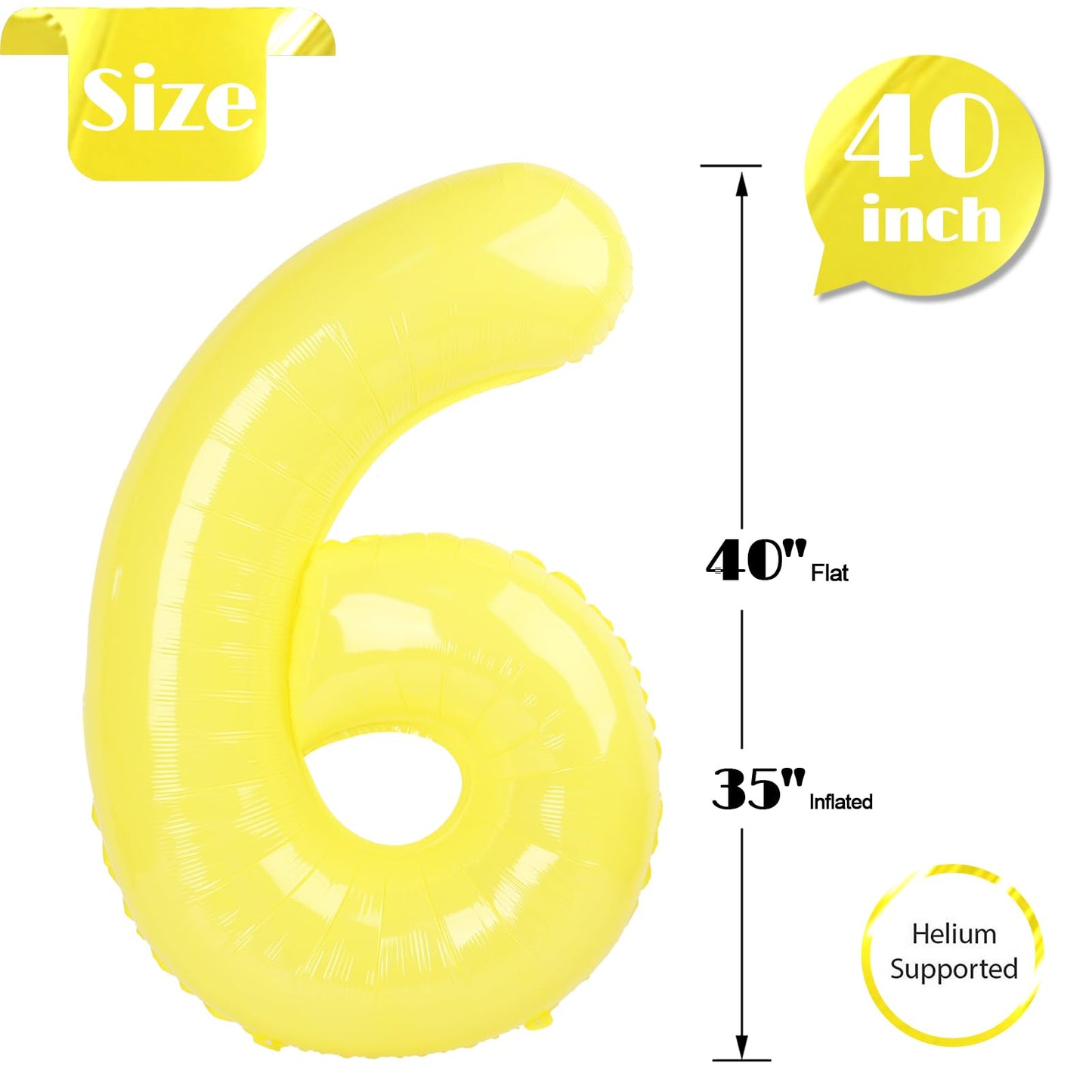 IWERP Yellow Number 6 Balloon 40 Inch – 6th Birthday Decorations
